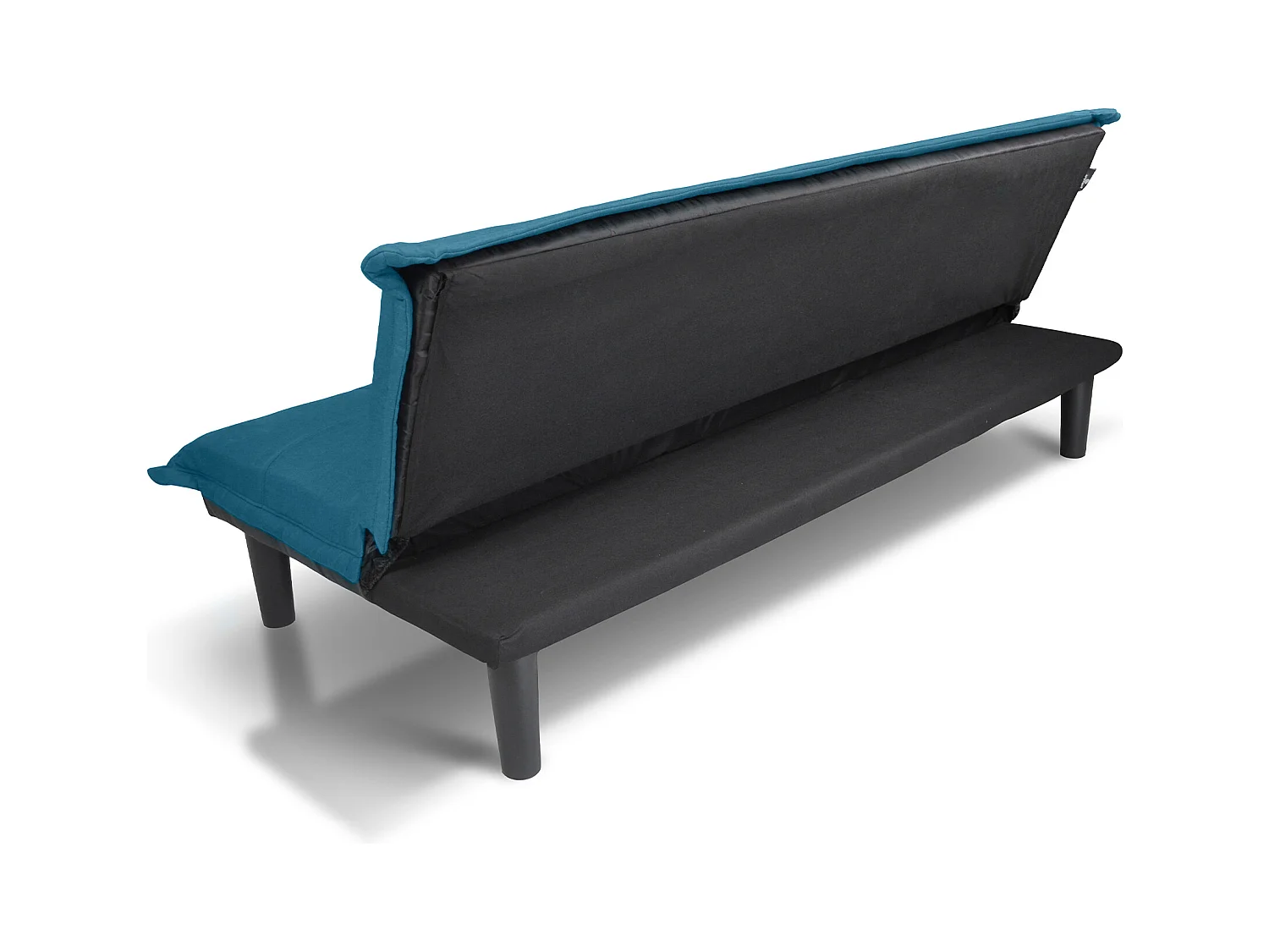 Divano letto clic clac, divanetto Russell in tessuto blu petrolio