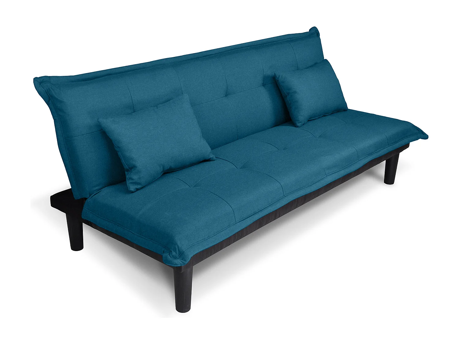 Divano letto clic clac, divanetto Russell in tessuto blu petrolio