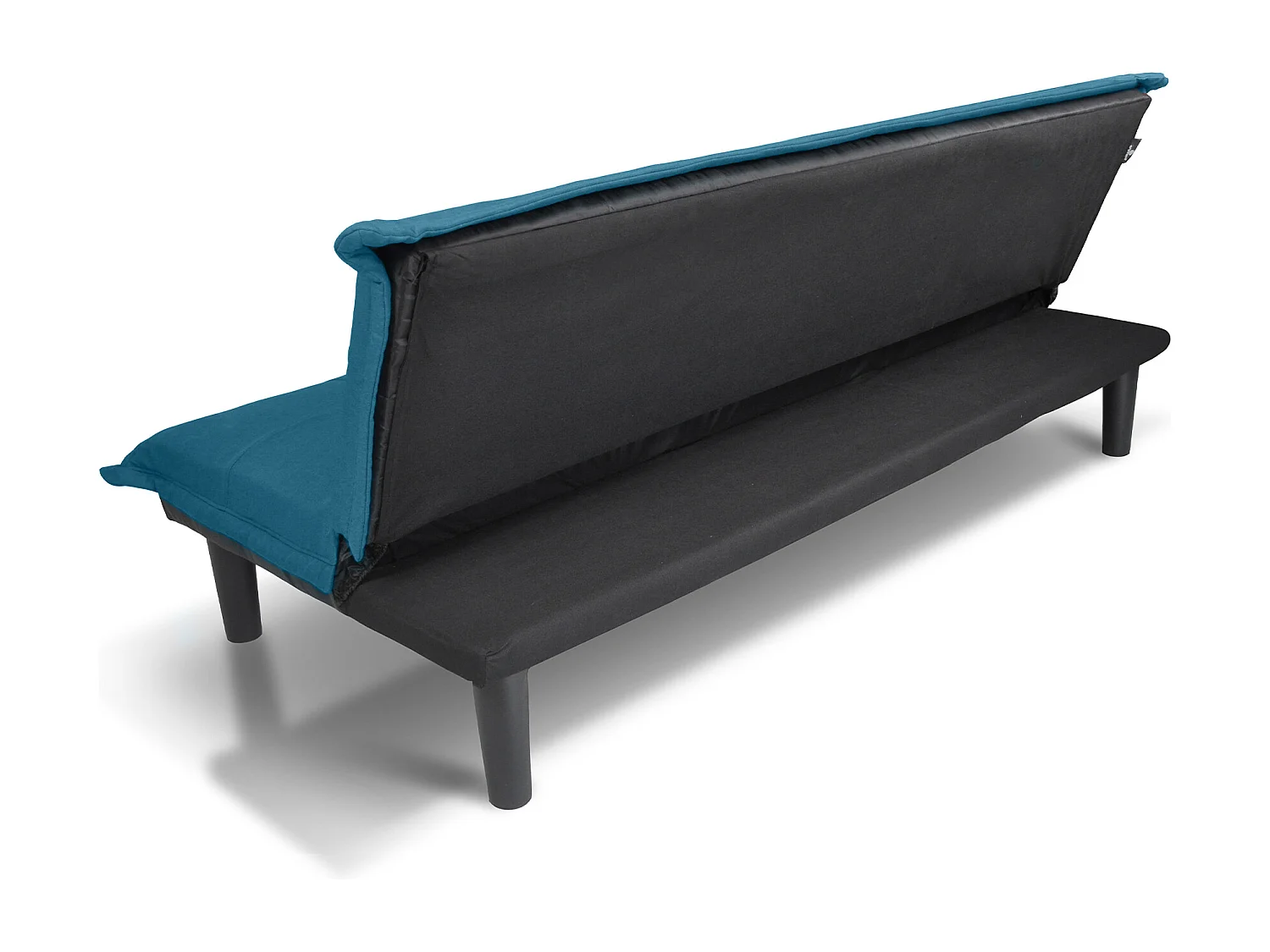 Divano letto clic clac, divanetto Russell in tessuto blu petrolio