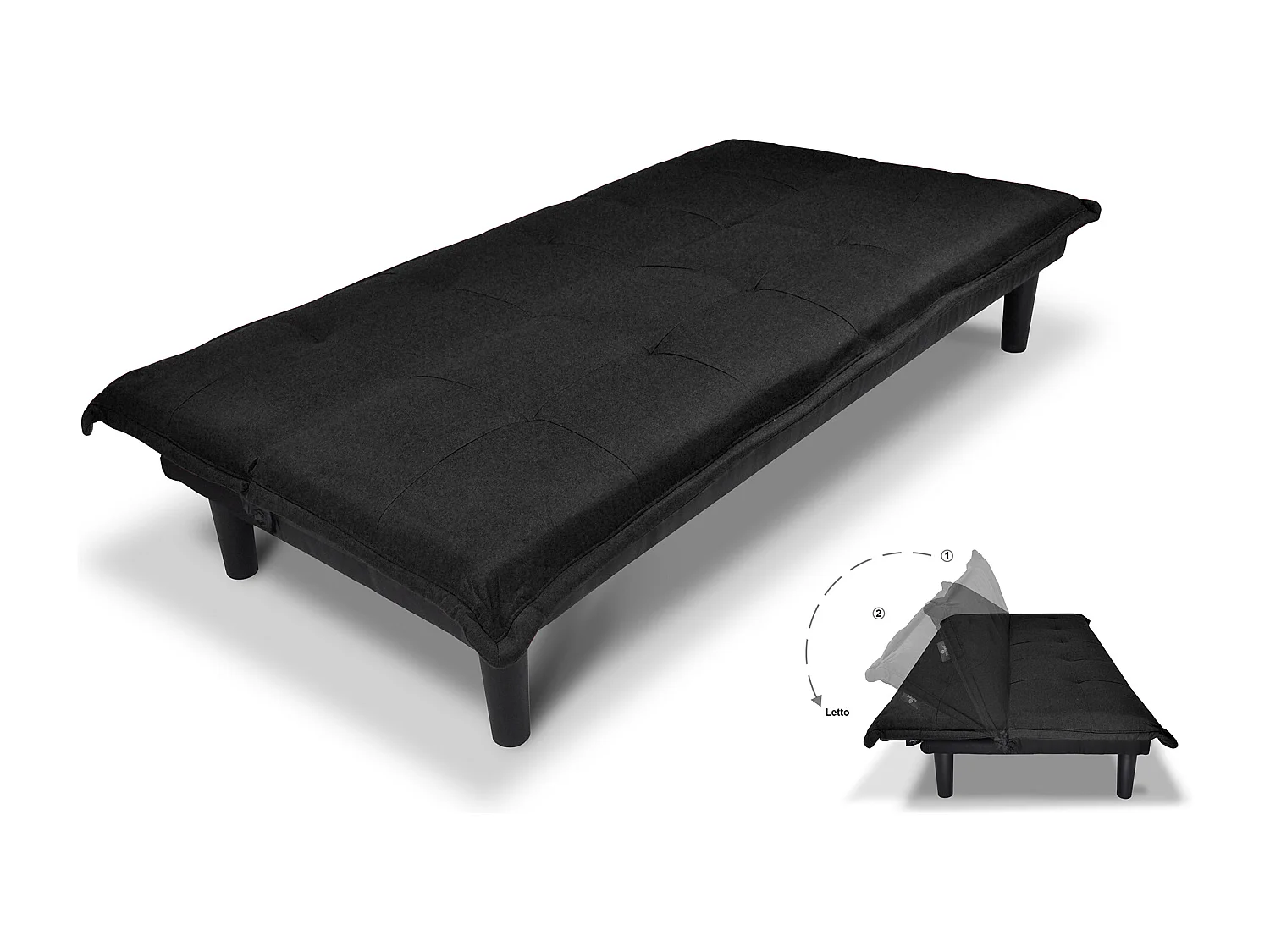 Divano letto clic clac, divanetto Russell in tessuto vellutato nero