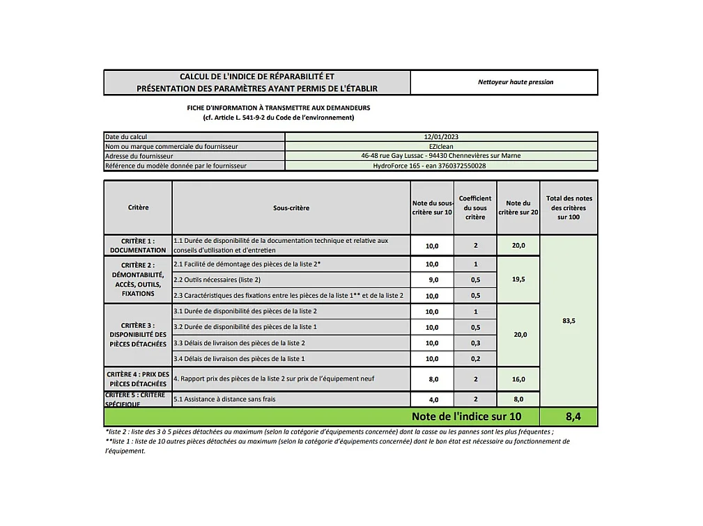 Nettoyeur haute pression EZICLEAN HYDROFORCE165