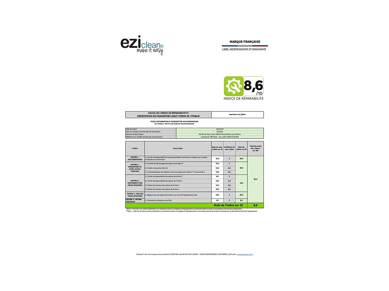 E.ziclean Aspirateur balai 2en1 rechargeable 29,6v - CYCLOBOOSTFR8WASH