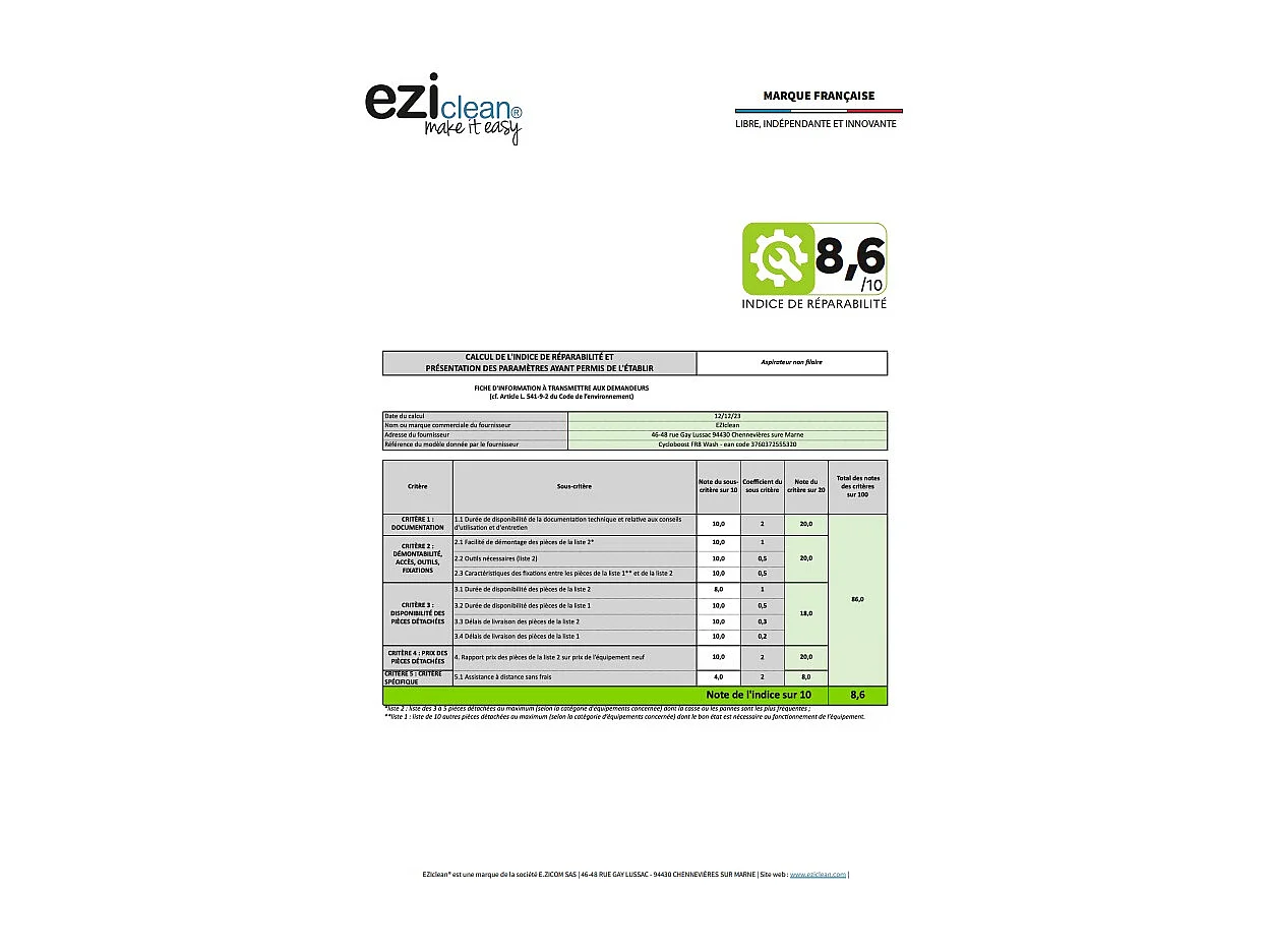 Akku-Staubsauger 2-in-1 Wiederaufladbar 29,6V EZICLEAN CYCLOBOOSTFR8WASH - Made in France, Leistungsstark und Vielseitig