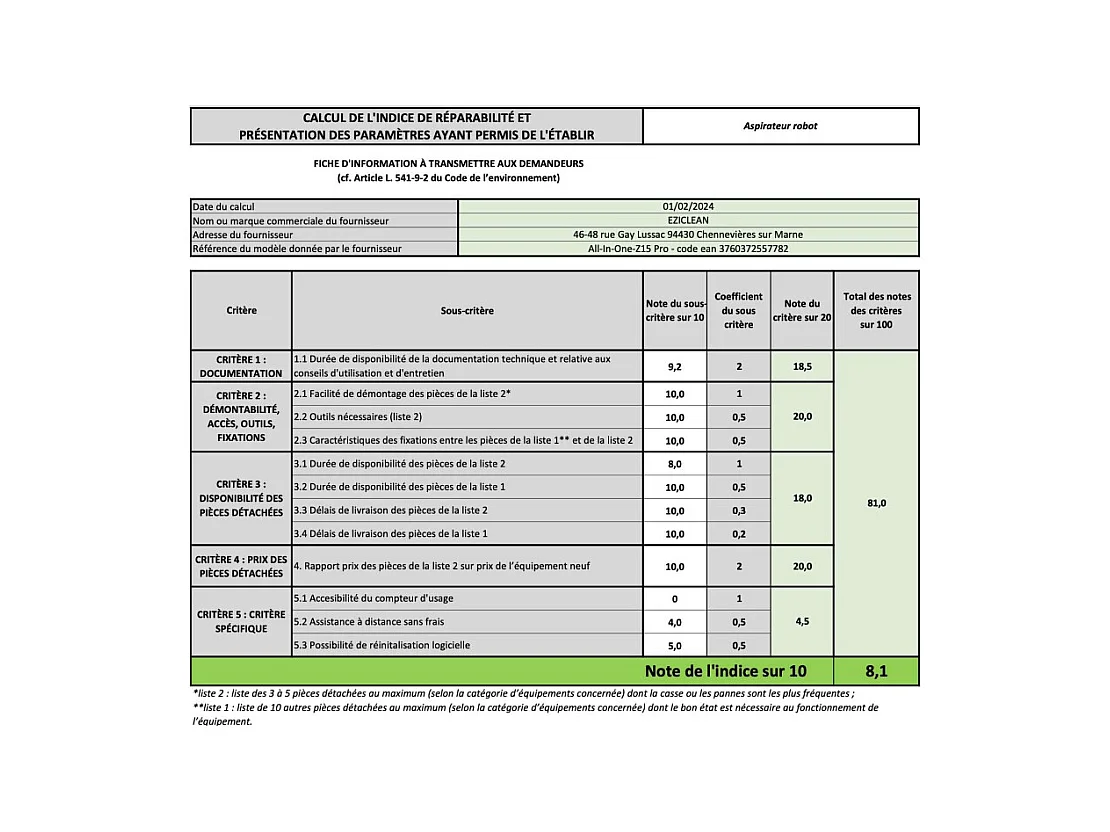 E.ziclean Aspirateur/laveur  robot connecté - Z15