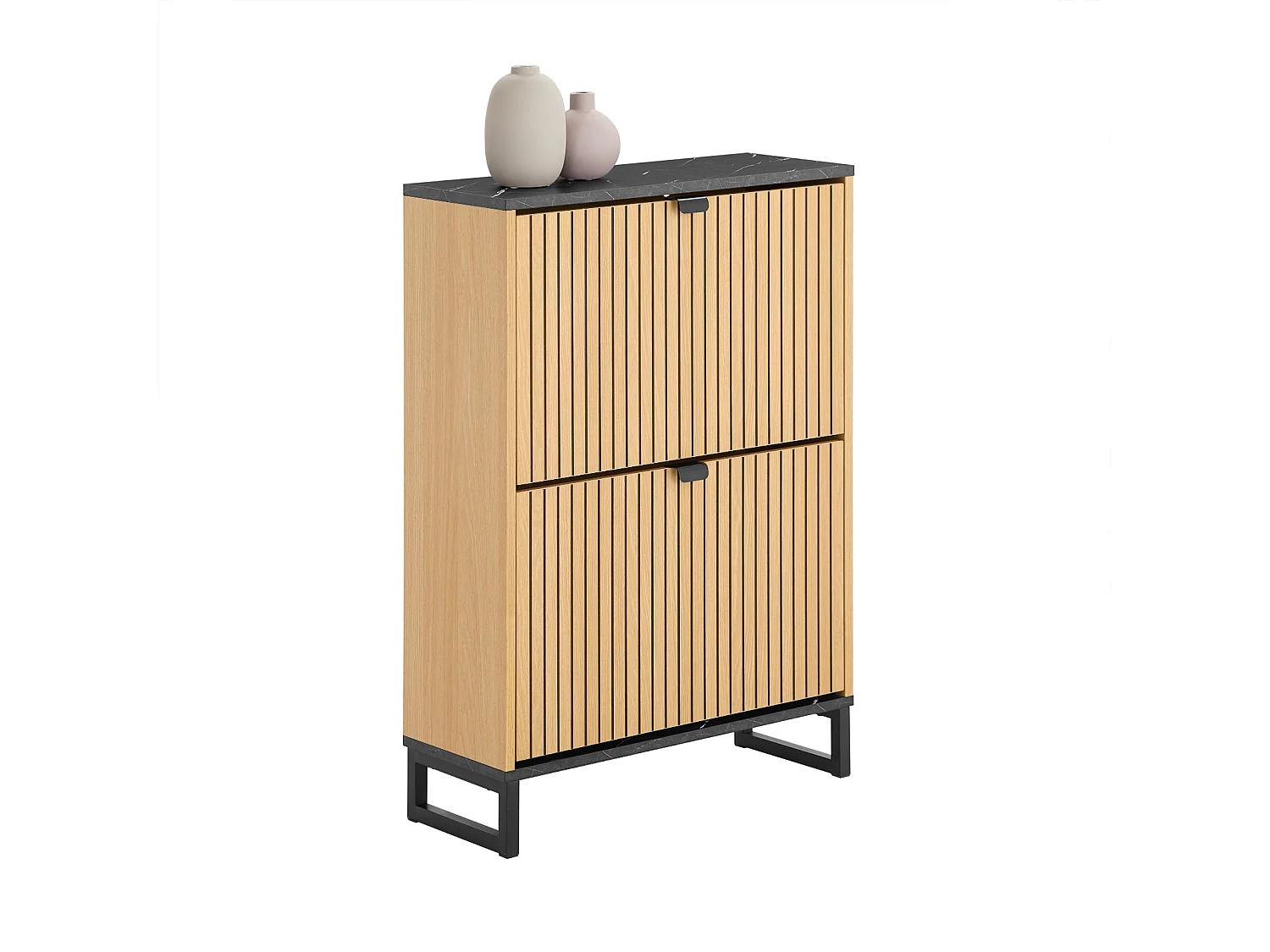 SoBuy Meuble à chaussures moderne à 2 portes pour 8-12 paires avec structure résistante effet marbre noir et bois clair 60x24x88cm