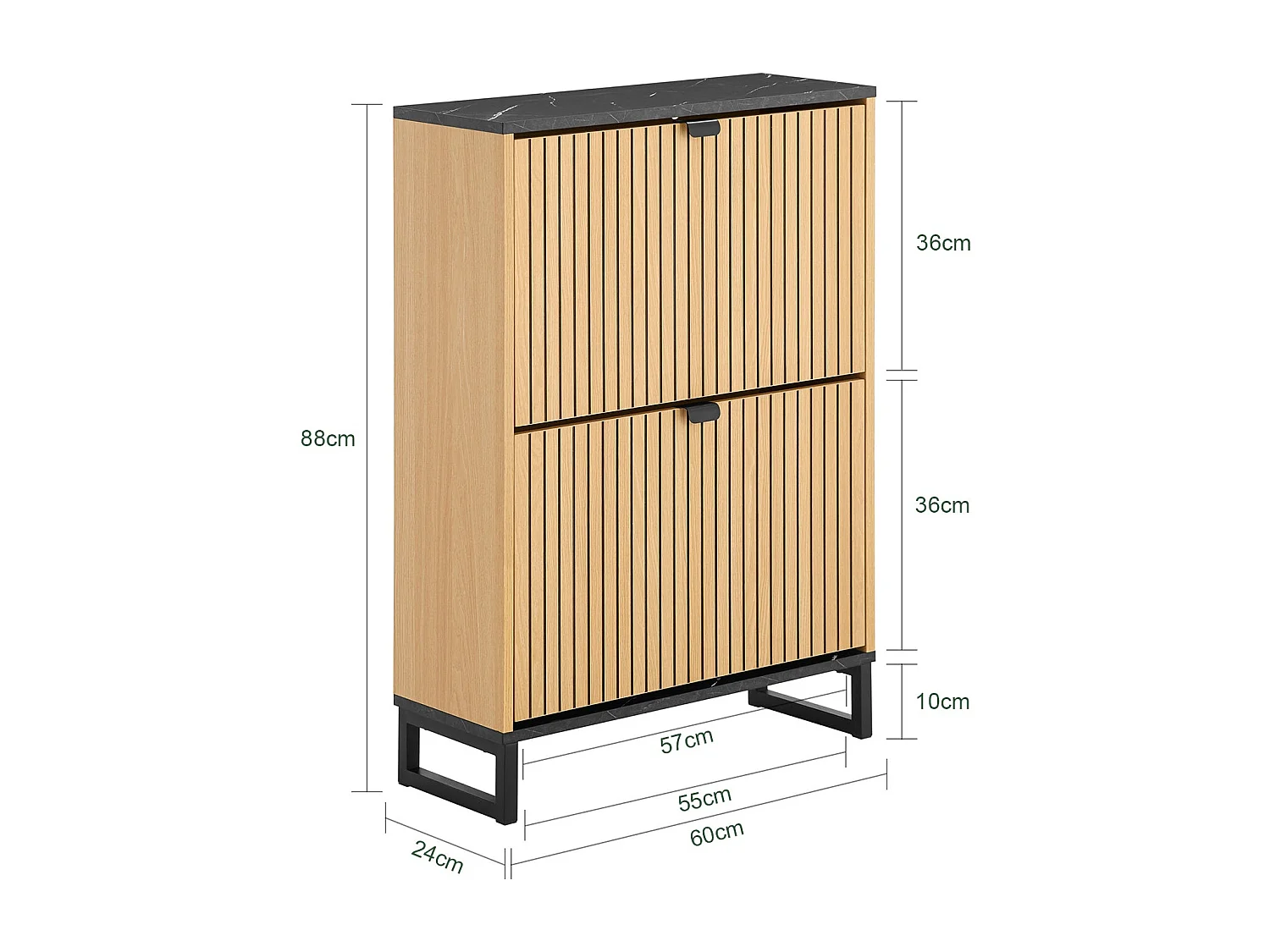 SoBuy Meuble à chaussures moderne à 2 portes pour 8-12 paires avec structure résistante effet marbre noir et bois clair 60x24x88cm