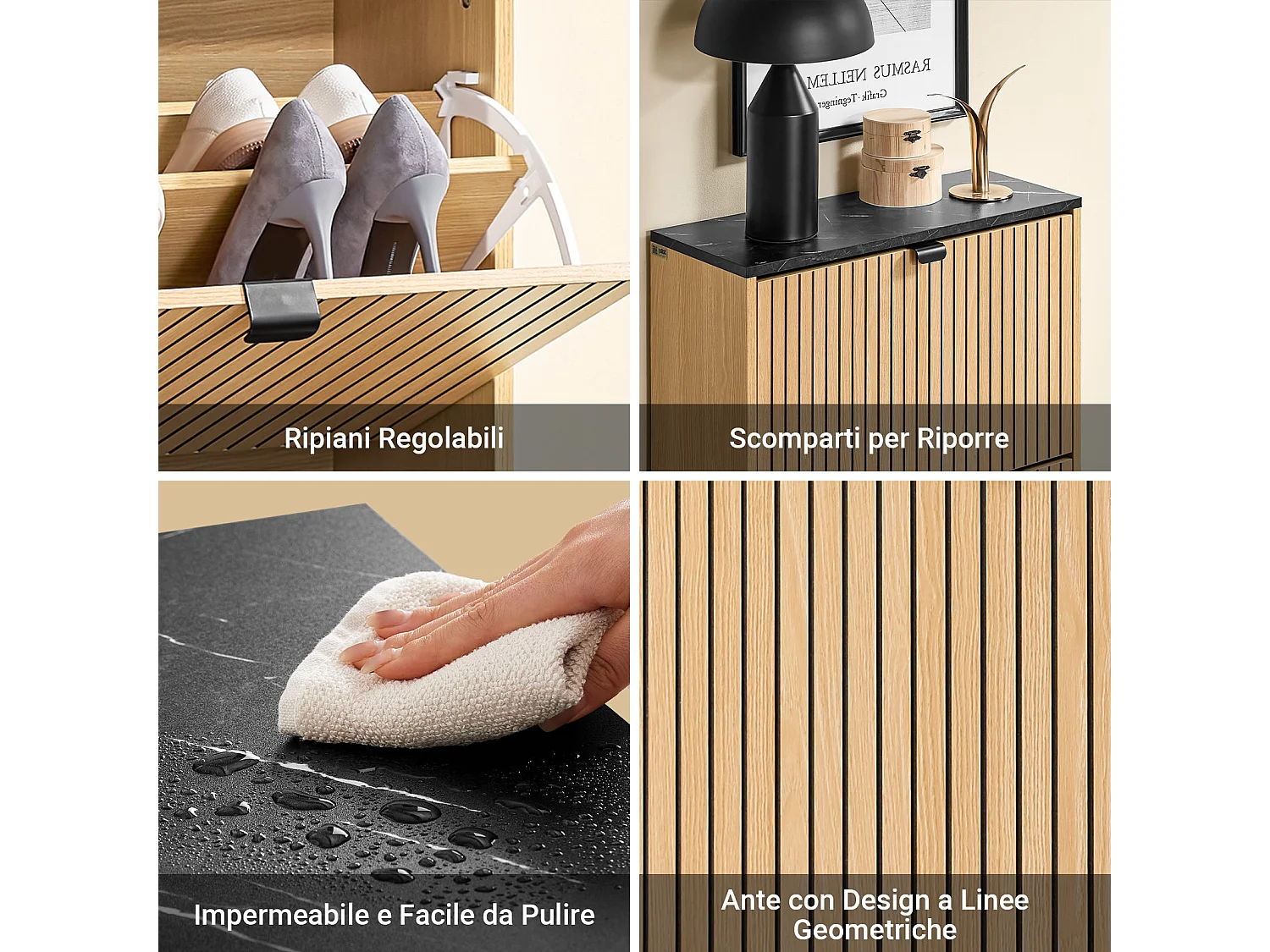 SoBuy Meuble à chaussures moderne à 2 portes pour 8-12 paires avec structure résistante effet marbre noir et bois clair 60x24x88cm