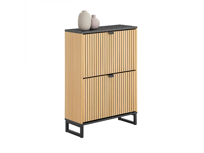 SoBuy Meuble à chaussures moderne à 2 portes pour 8-12 paires avec structure résistante effet marbre noir et bois clair 60x24x88cm