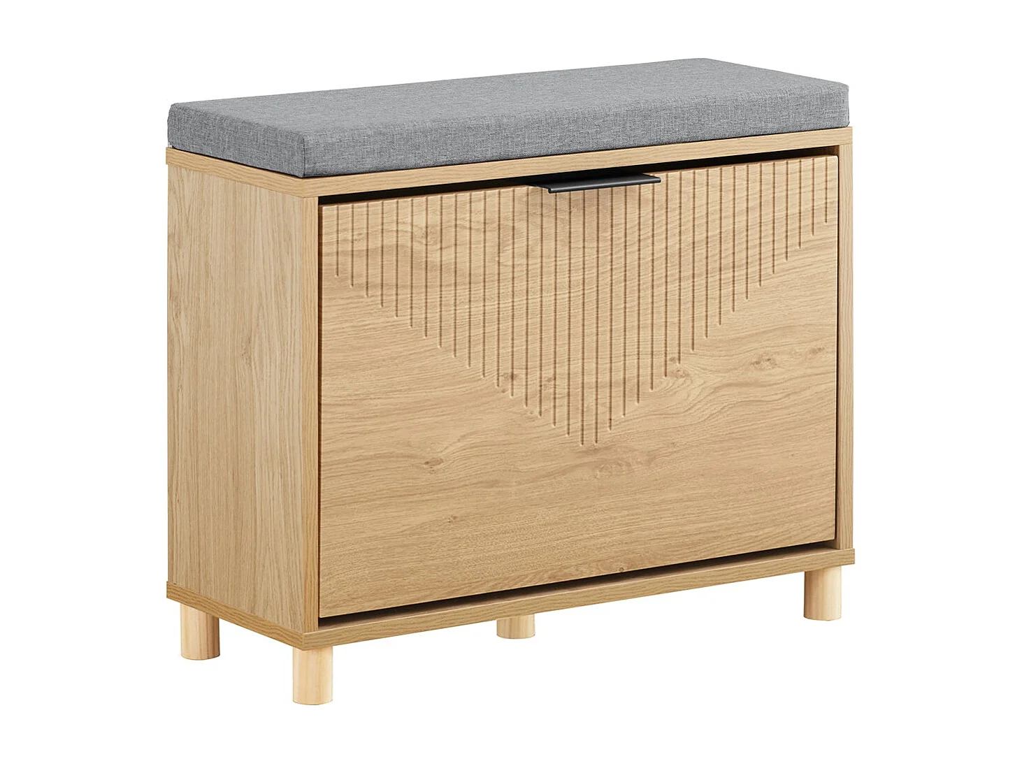 SoBuy ławka wejściowa wąska oszczędzająca miejsce z poduszką do przechowywania jasne drewno i szary 60x24x50cm