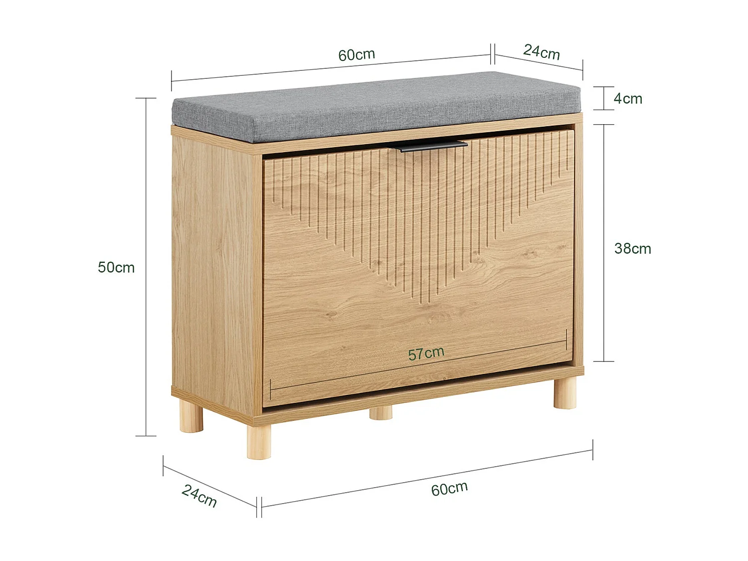 SoBuy ławka wejściowa wąska oszczędzająca miejsce z poduszką do przechowywania jasne drewno i szary 60x24x50cm