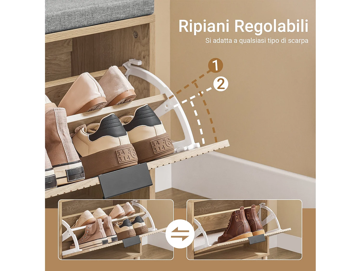 SoBuy ławka wejściowa wąska oszczędzająca miejsce z poduszką do przechowywania jasne drewno i szary 60x24x50cm