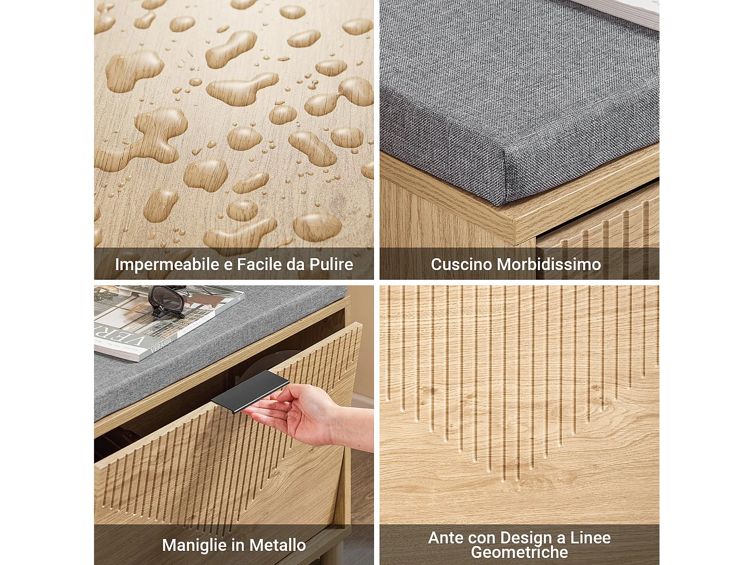 SoBuy ławka wejściowa wąska oszczędzająca miejsce z poduszką do przechowywania jasne drewno i szary 60x24x50cm