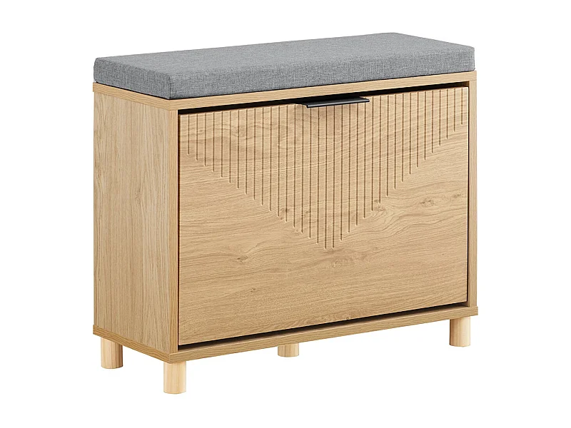 SoBuy ławka wejściowa wąska oszczędzająca miejsce z poduszką do przechowywania jasne drewno i szary 60x24x50cm