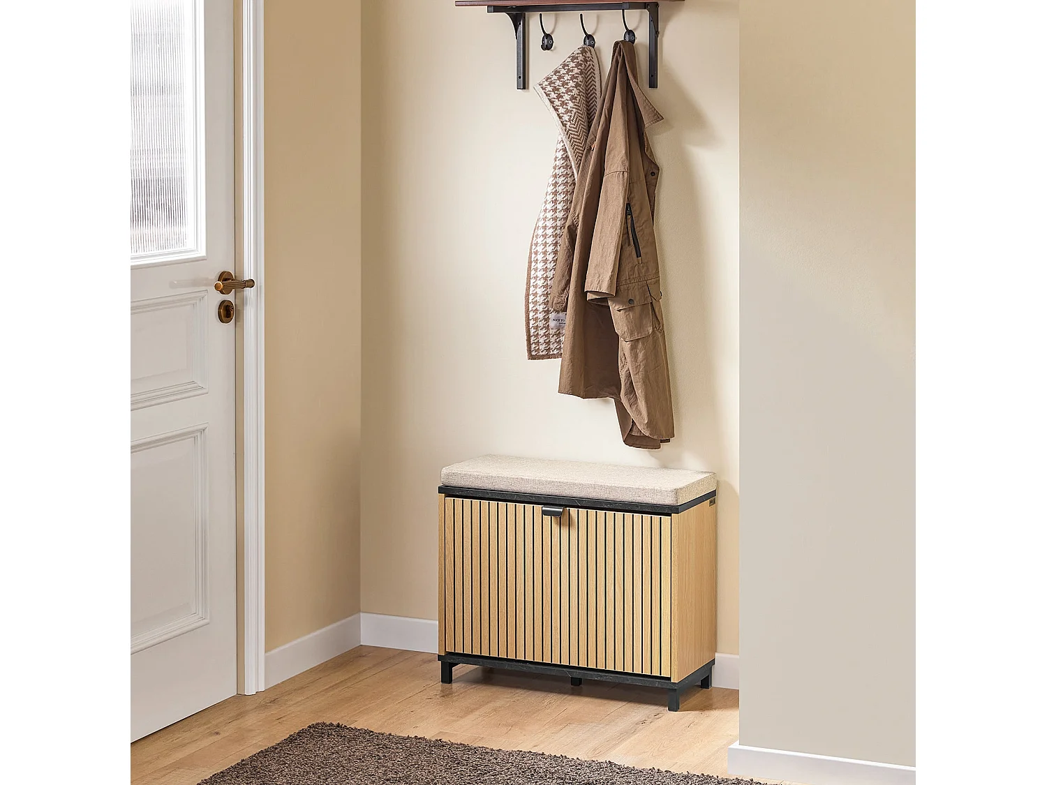 SoBuy Meuble à chaussures banc de rangement peu encombrant avec siège rembourré en bois effet marbre noir 60x24x50cm