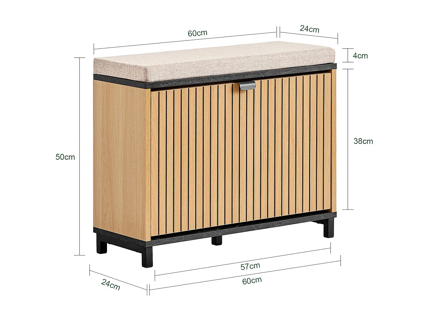 SoBuy Meuble à chaussures banc de rangement peu encombrant avec siège rembourré en bois effet marbre noir 60x24x50cm