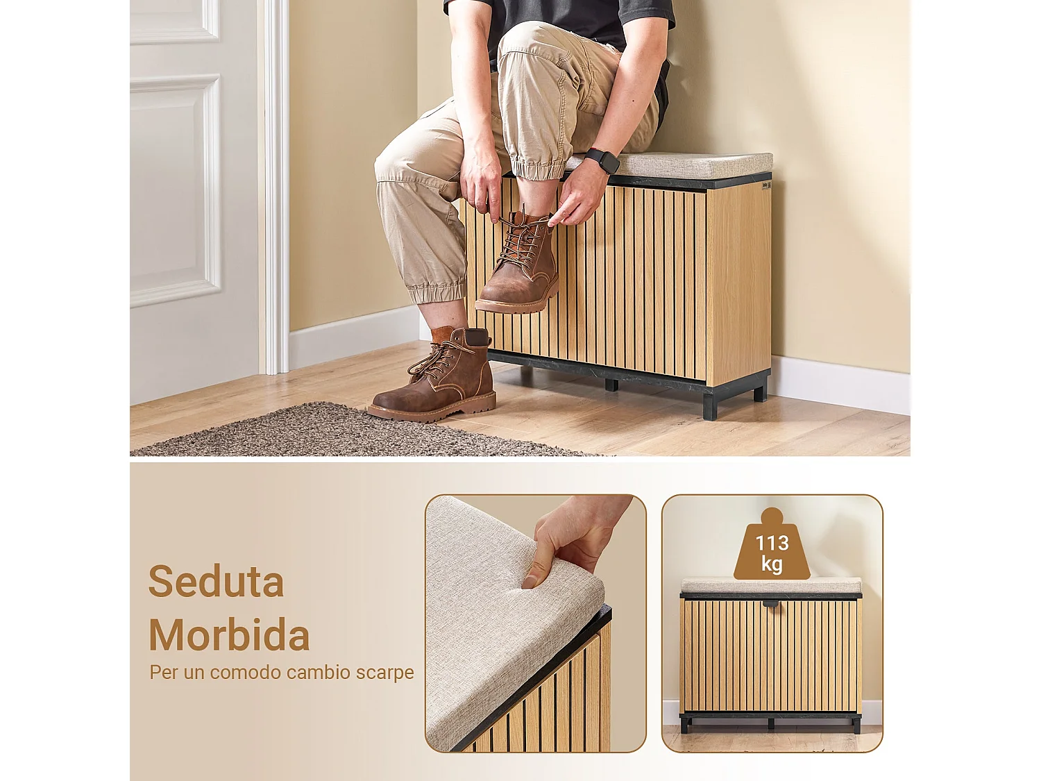 SoBuy Meuble à chaussures banc de rangement peu encombrant avec siège rembourré en bois effet marbre noir 60x24x50cm