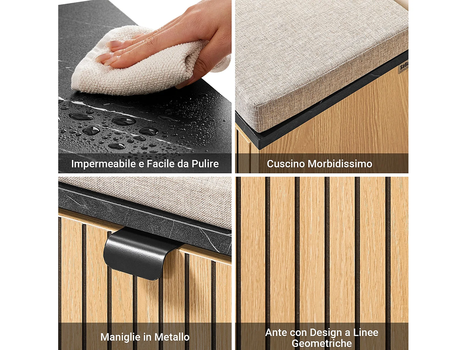 SoBuy Meuble à chaussures banc de rangement peu encombrant avec siège rembourré en bois effet marbre noir 60x24x50cm