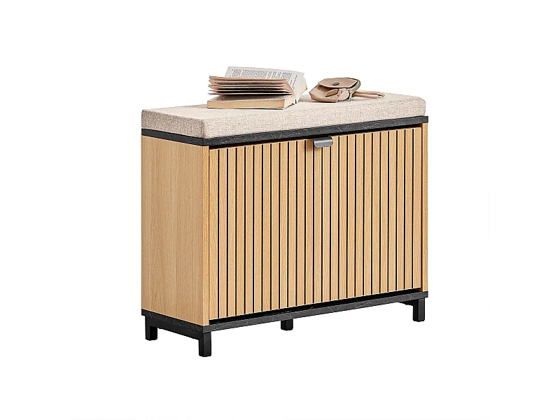 SoBuy Szafka na buty Ławka do przechowywania Smukła oszczędzająca miejsce z tapicerowanym siedziskiem Drewno efekt czarnego marmuru 60x24x50cm