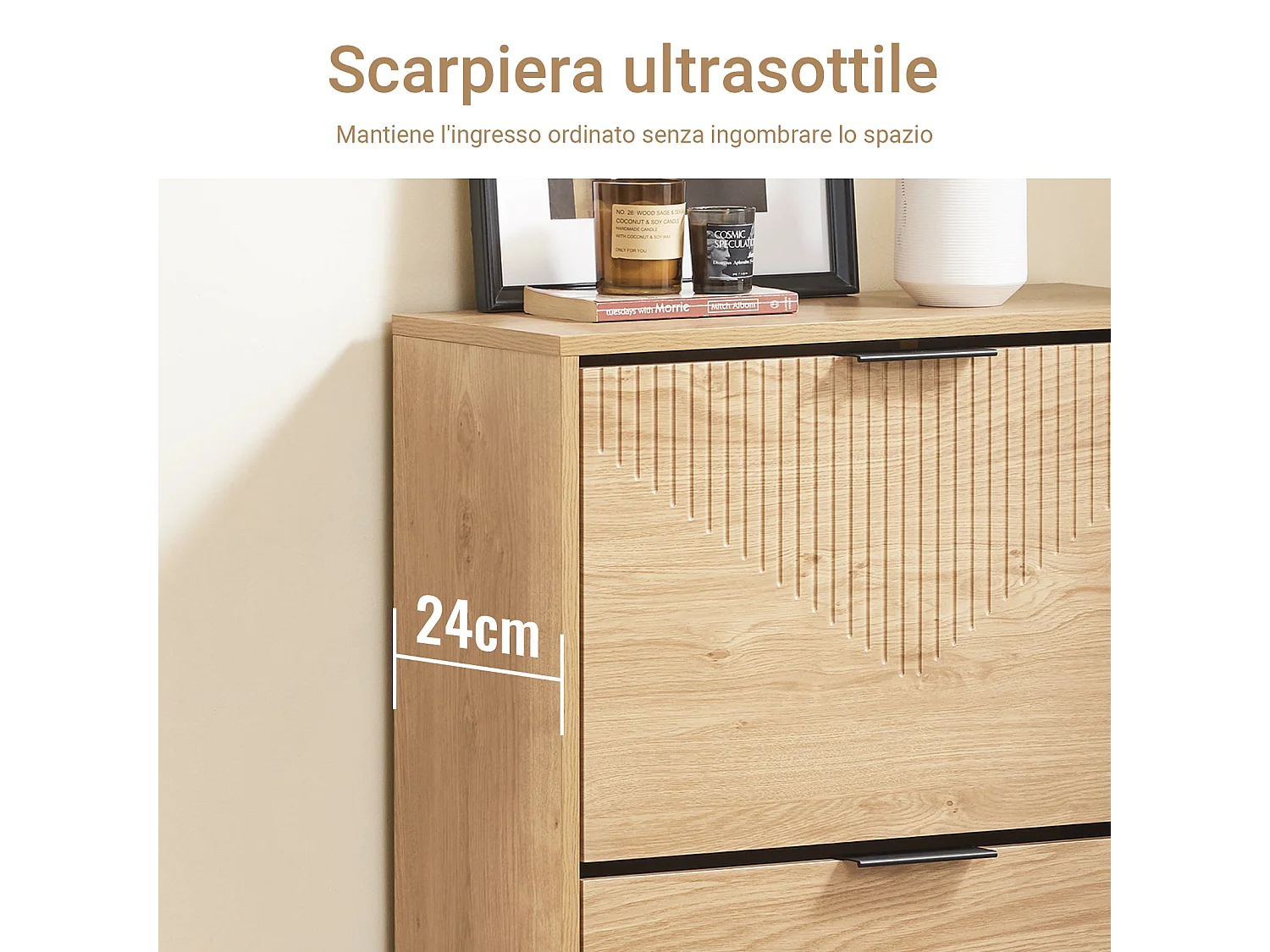 SoBuy Armoire à chaussures mince peu encombrante avec portes pliantes en bois clair pour 8 paires 60x24x88 cm