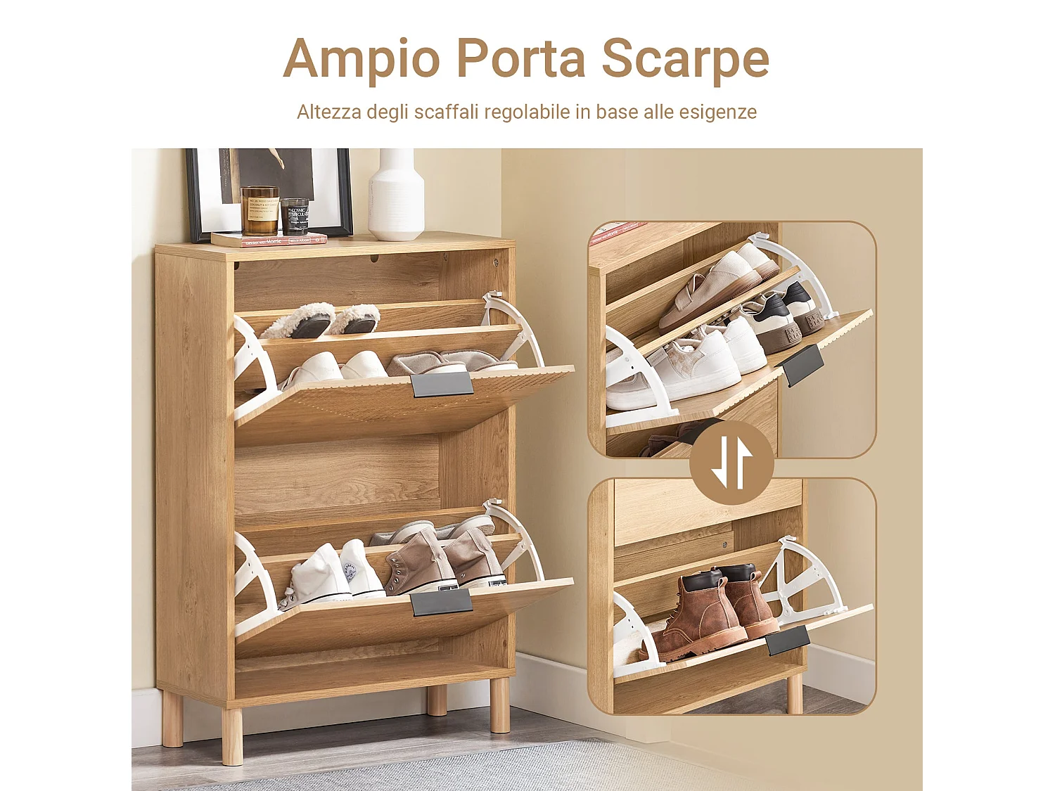 SoBuy Armoire à chaussures mince peu encombrante avec portes pliantes en bois clair pour 8 paires 60x24x88 cm