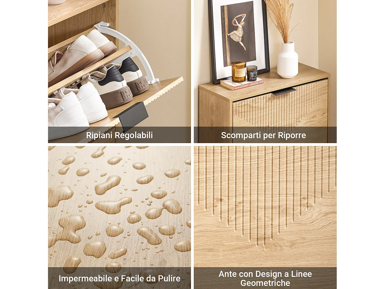 SoBuy Armoire à chaussures mince peu encombrante avec portes pliantes en bois clair pour 8 paires 60x24x88 cm