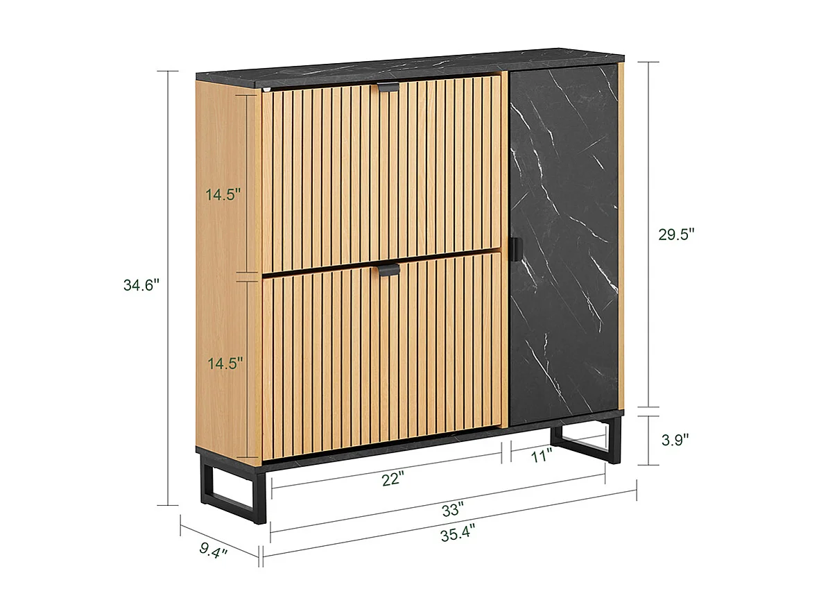 SoBuy Mueble zapatero con 2 puertas plegables para 8 pares de zapatos de entrada mármol negro y madera clara diseño moderno fijación antivuelco