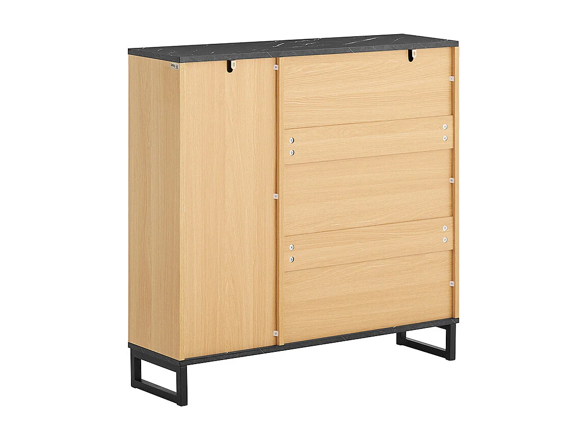 SoBuy Mueble zapatero con 2 puertas plegables para 8 pares de zapatos de entrada mármol negro y madera clara diseño moderno fijación antivuelco