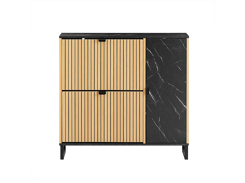 SoBuy Armoire à chaussures mince avec 2 portes pliantes design moderne en marbre noir et bois clair pour 8 paires
