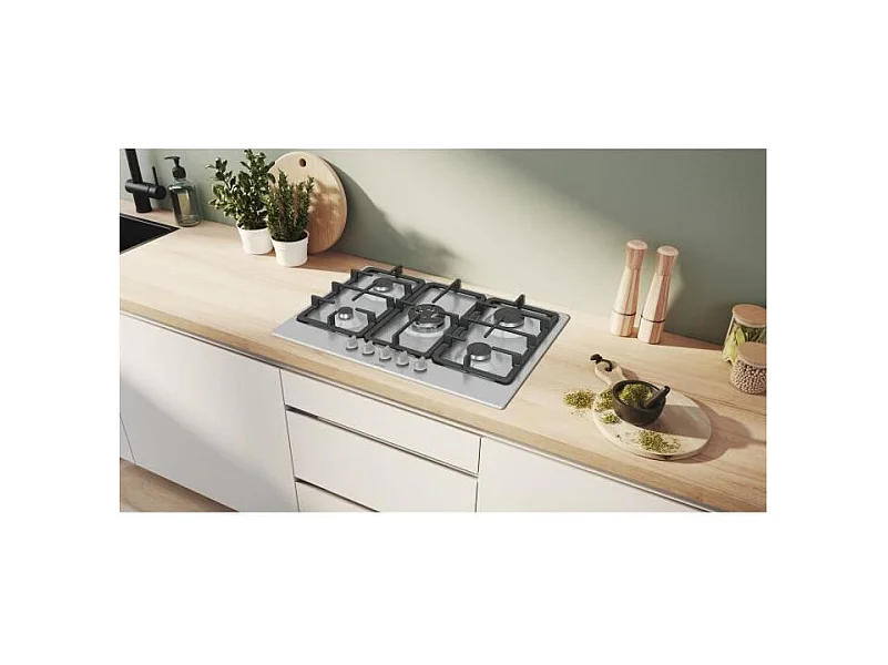 Table de cuisson a gaz - BOSCH Série 4 - 5 foyers - 52 x 75 x 4,5 cm - PGQ7B5K90 - Inox