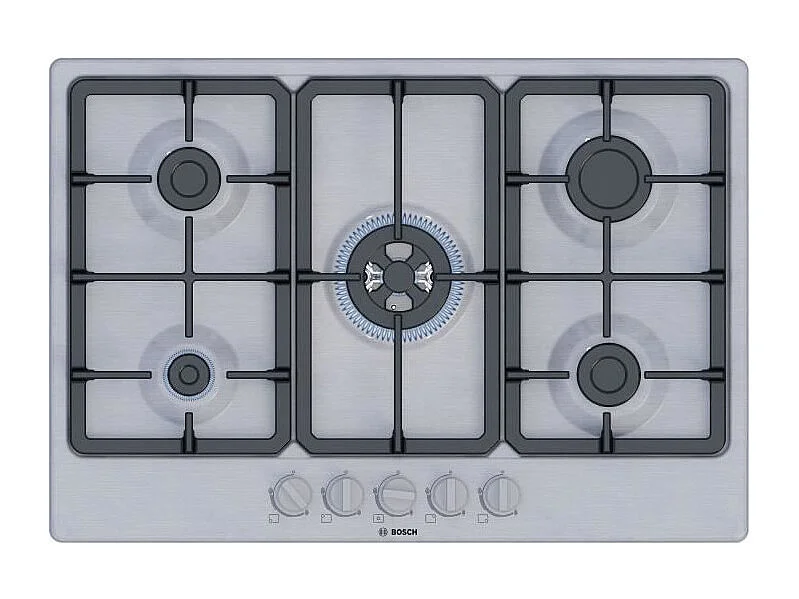 Table de cuisson a gaz - BOSCH Série 4 - 5 foyers - 52 x 75 x 4,5 cm - PGQ7B5K90 - Inox