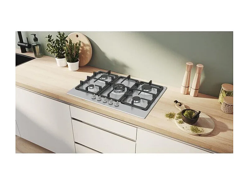 Table de cuisson a gaz - BOSCH Série 4 - 5 foyers - 52 x 75 x 4,5 cm - PGQ7B5K90 - Inox