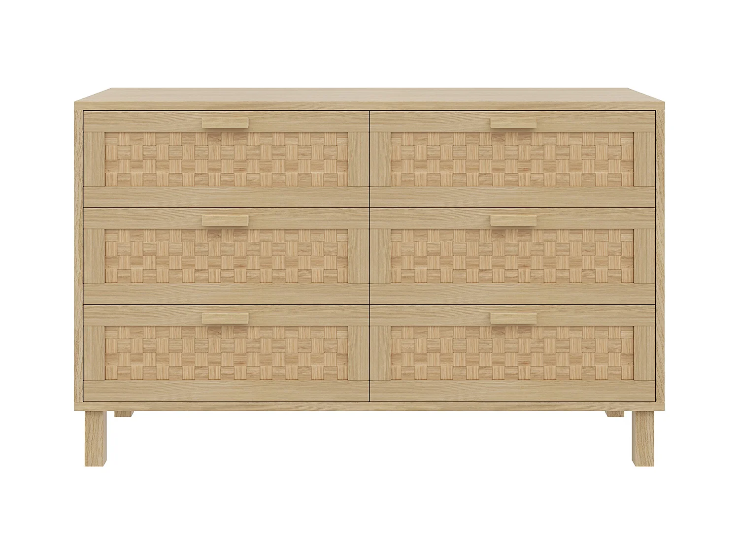 Buffet 120x40x75cm - avec 6 tiroirs - aspect rotin - panneaux de particules - naturel
