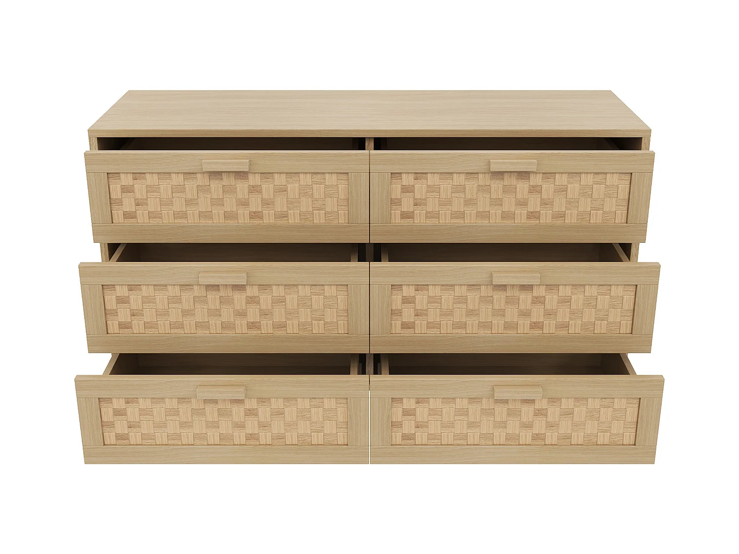 Buffet 120x40x75cm - avec 6 tiroirs - aspect rotin - panneaux de particules - naturel