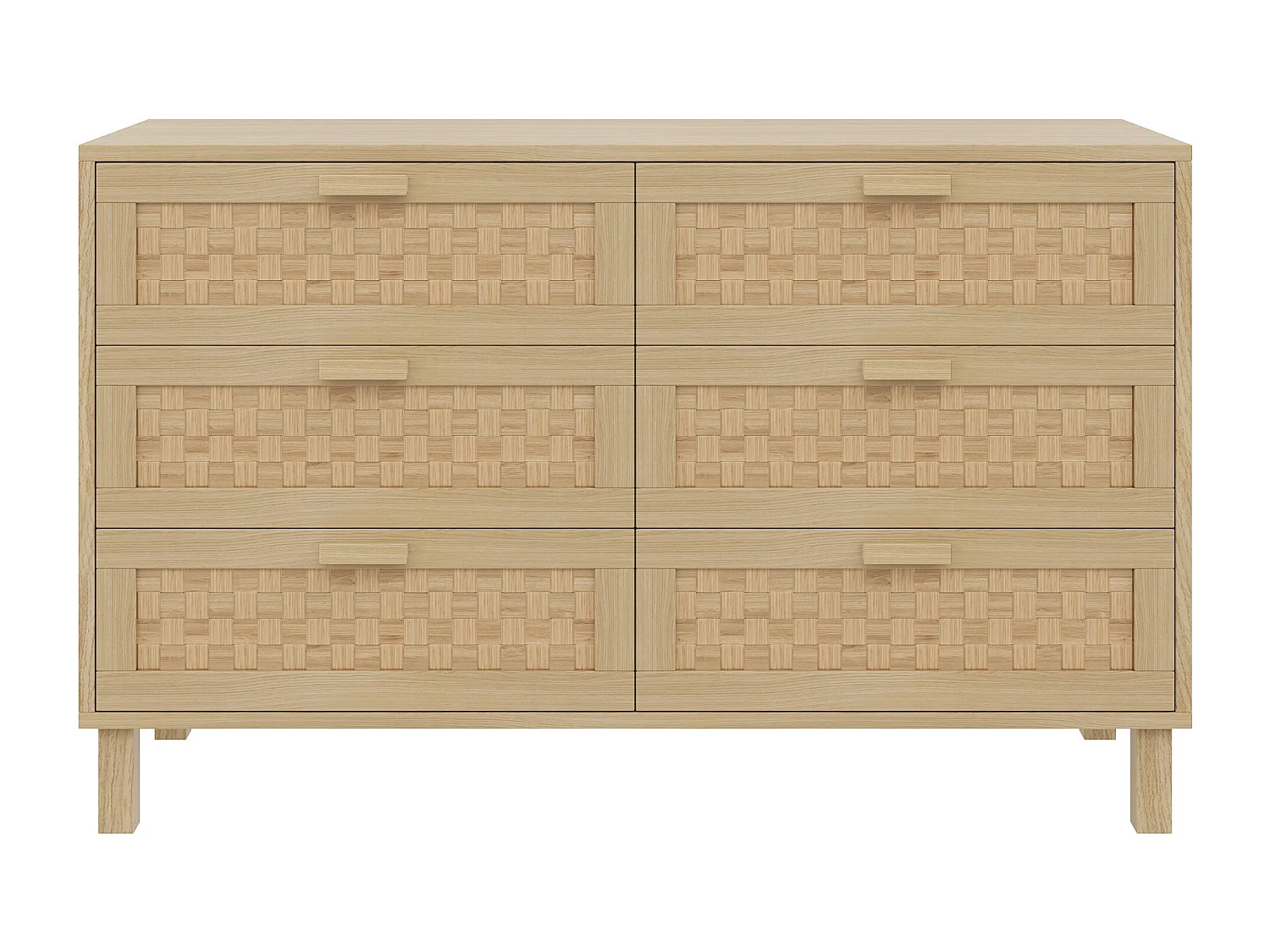 Buffet 120x40x75cm - avec 6 tiroirs - aspect rotin - panneaux de particules - naturel