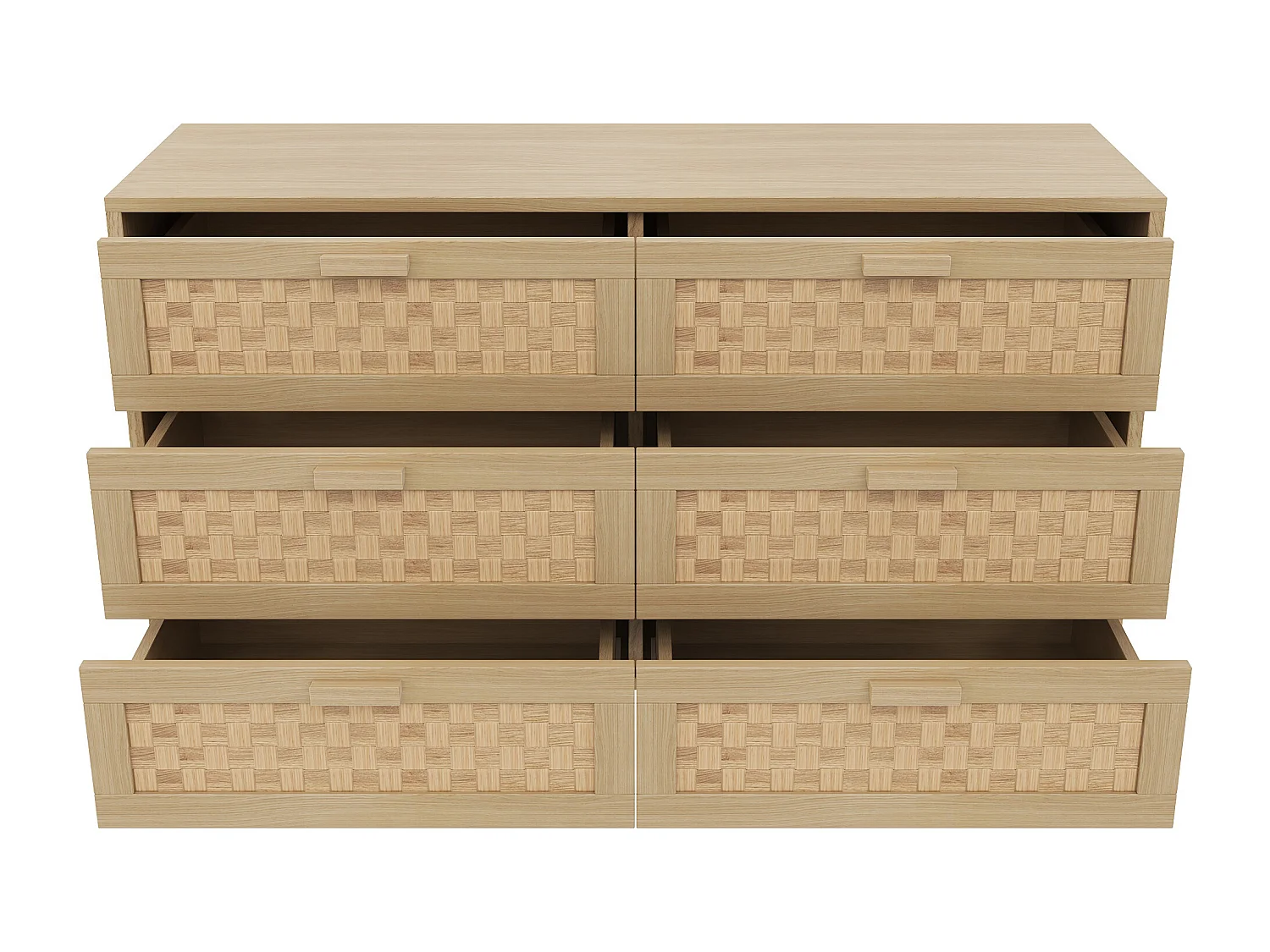 Buffet 120x40x75cm - avec 6 tiroirs - aspect rotin - panneaux de particules - naturel