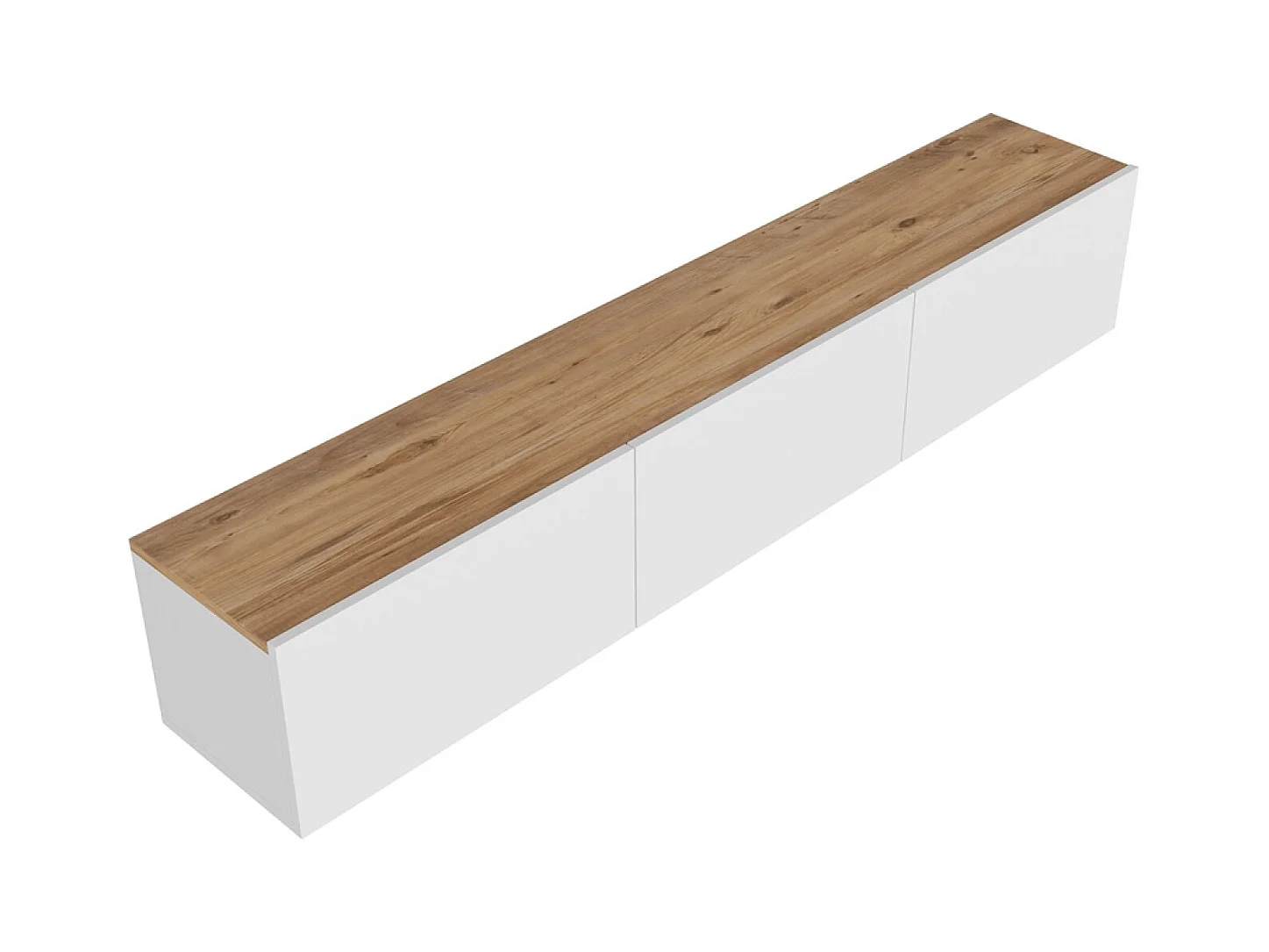 Mueble de TV Colgante 150cm Blanco y Madera con Armarios - Diseño Moderno y Elegante