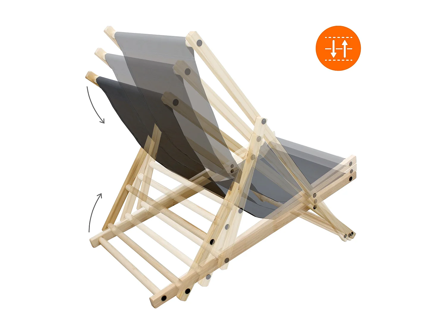 ECD Germany Set 5 sedie a sdraio antracite in legno di pino, regolabile 3 posizioni, prendisole, pieghevoli, fino a 120 kg, esterno spiaggia giardino