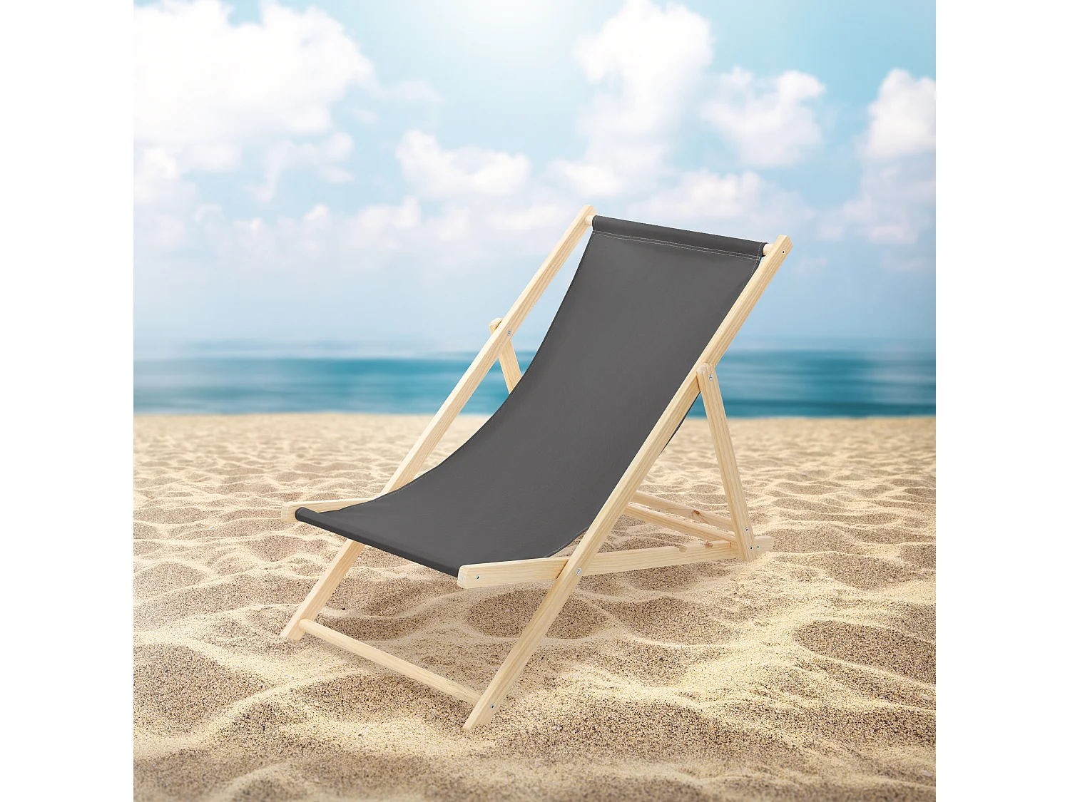 ECD Germany Set 5 sedie a sdraio antracite in legno, regolabile 3 posizioni, prendisole, pieghevoli, fino a 120 kg, esterno spiaggia giardino, balcone