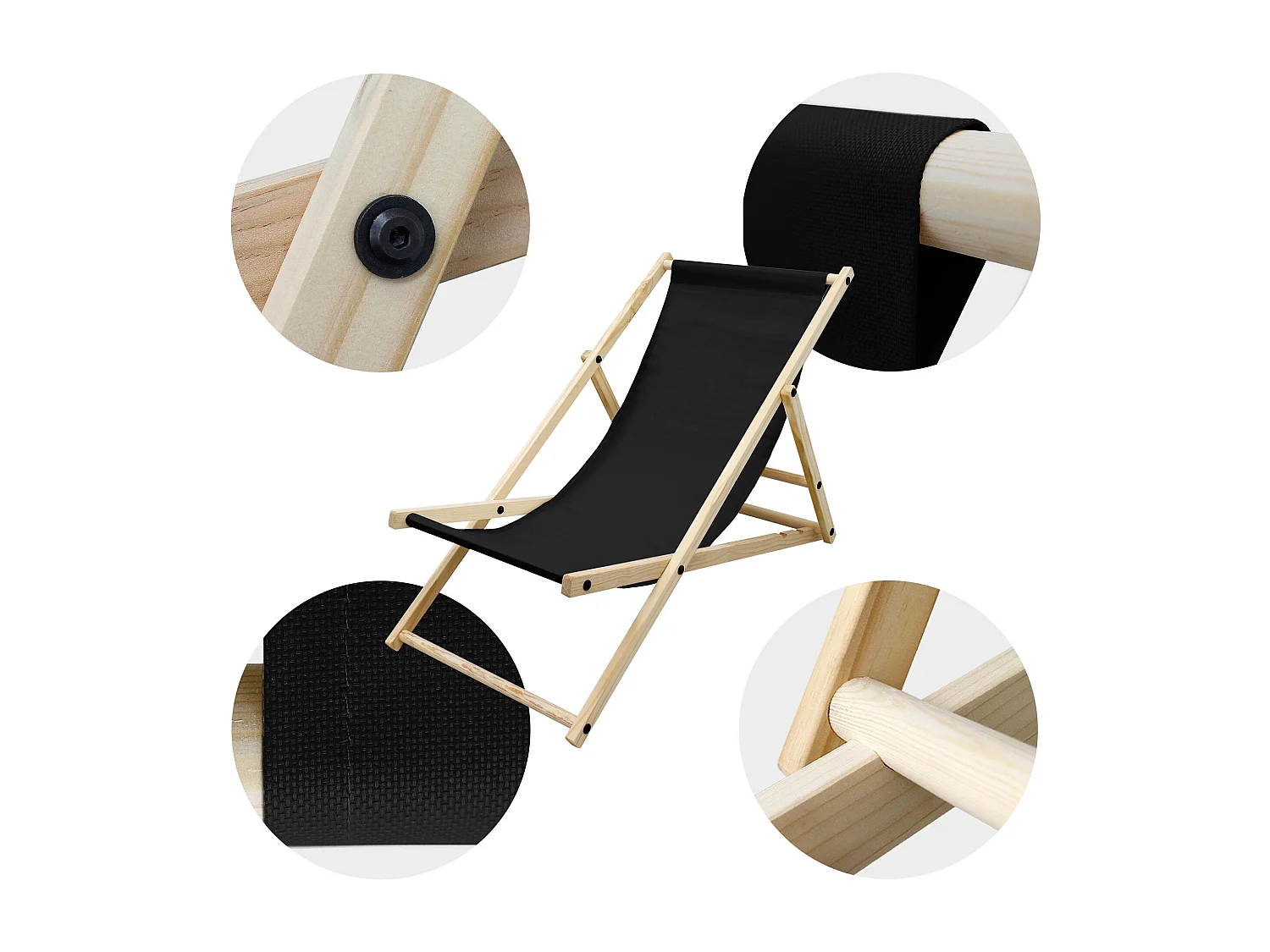 Set 10x Chaise longue de jardin pliable noir en bois chiliennes 3 positions de couchage  jusqu'à 120 kg usage intérieur et extérieur balcon terrasse