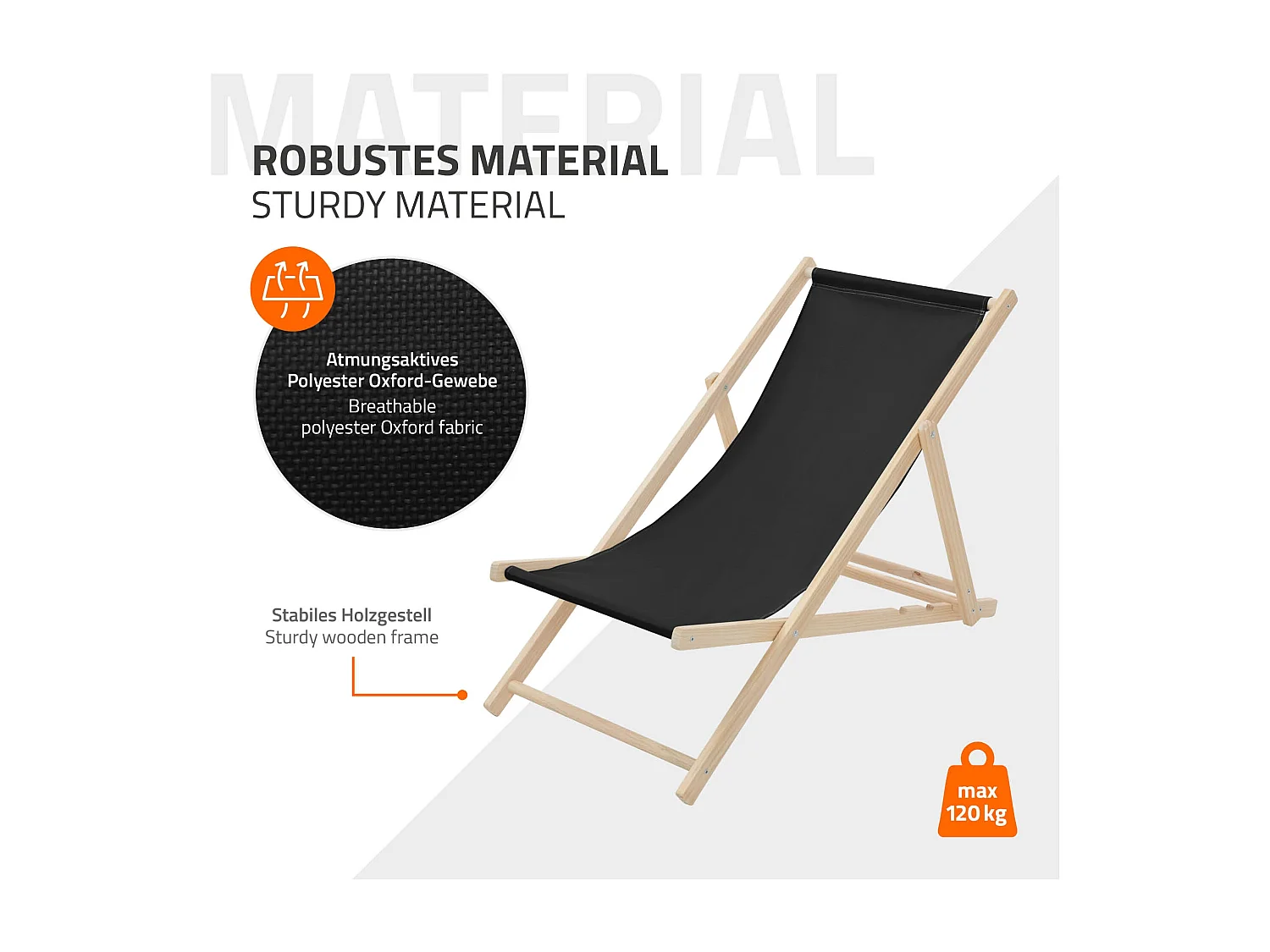 Set 10x Chaise longue de jardin pliable noir en bois chiliennes 3 positions de couchage  jusqu'à 120 kg usage intérieur et extérieur balcon terrasse