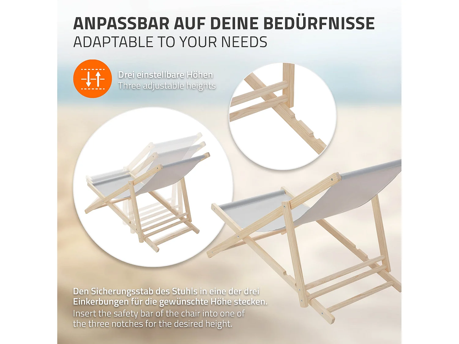 Set 10x Chaise longue de jardin pliable gris clair en bois chiliennes 3 positions de couchage jusqu'à 120 kg usage intérieur extérieur balcon terrasse