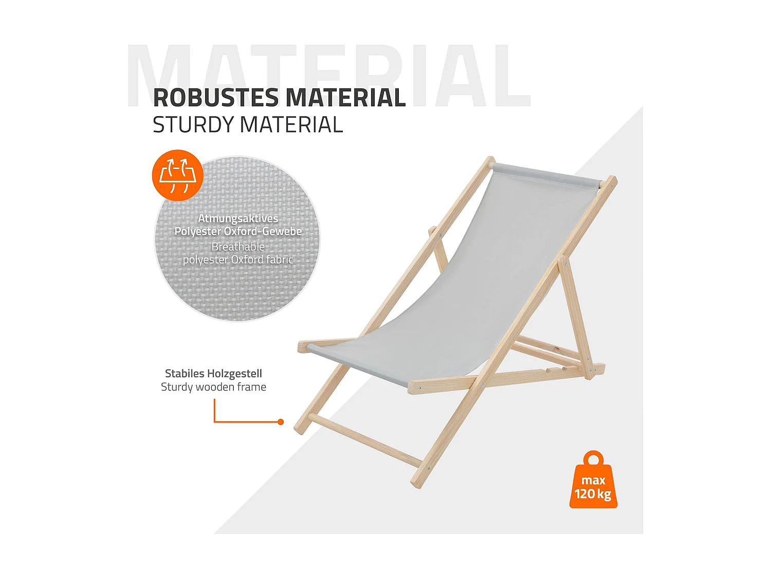 Set 10x Chaise longue de jardin pliable gris clair en bois chiliennes 3 positions de couchage jusqu'à 120 kg usage intérieur extérieur balcon terrasse