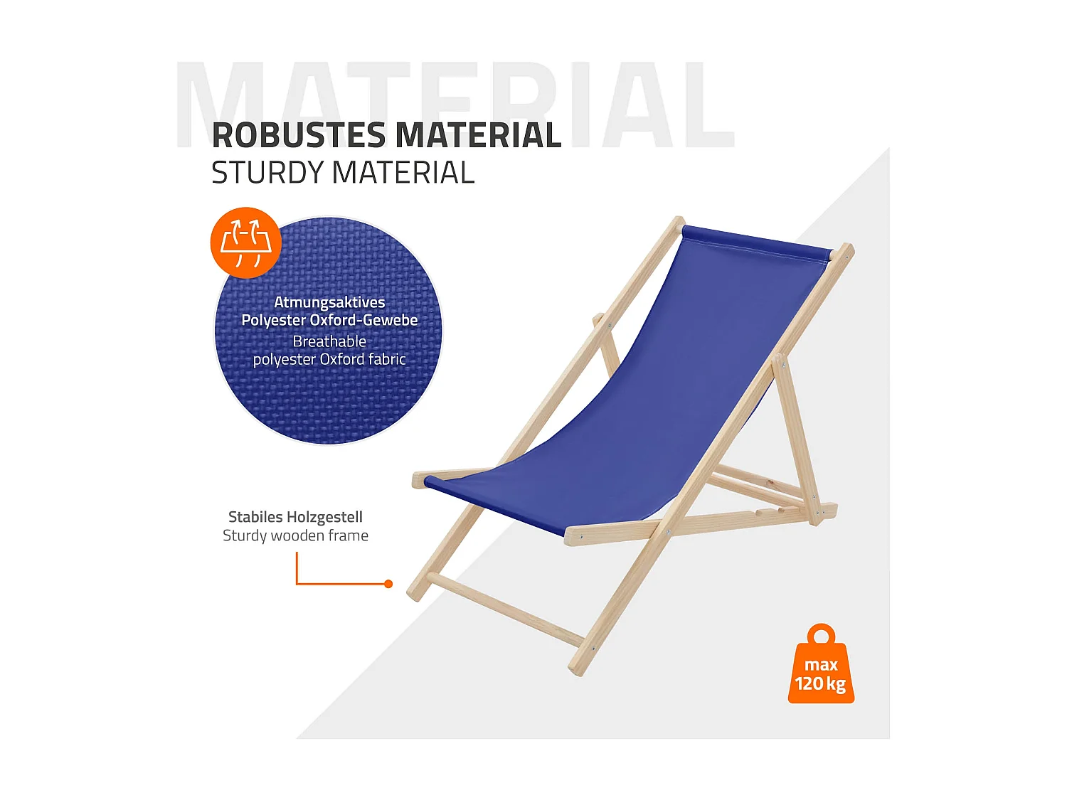 Set 10x Chaise longue de jardin pliable bleue en bois chiliennes 3 positions de couchage  jusqu'à 120 kg usage intérieur et extérieur balcon terrasse