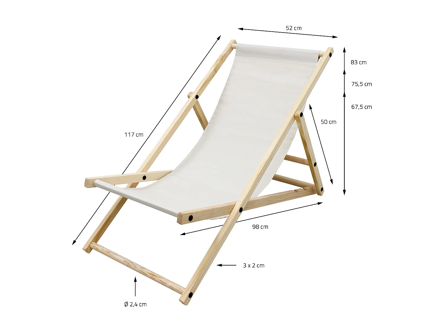 ECD Germany Set 4 sedie a sdraio beige in legno di pino, regolabile 3 posizioni, prendisole, pieghevoli, fino a 120 kg, esterno spiaggia giardino