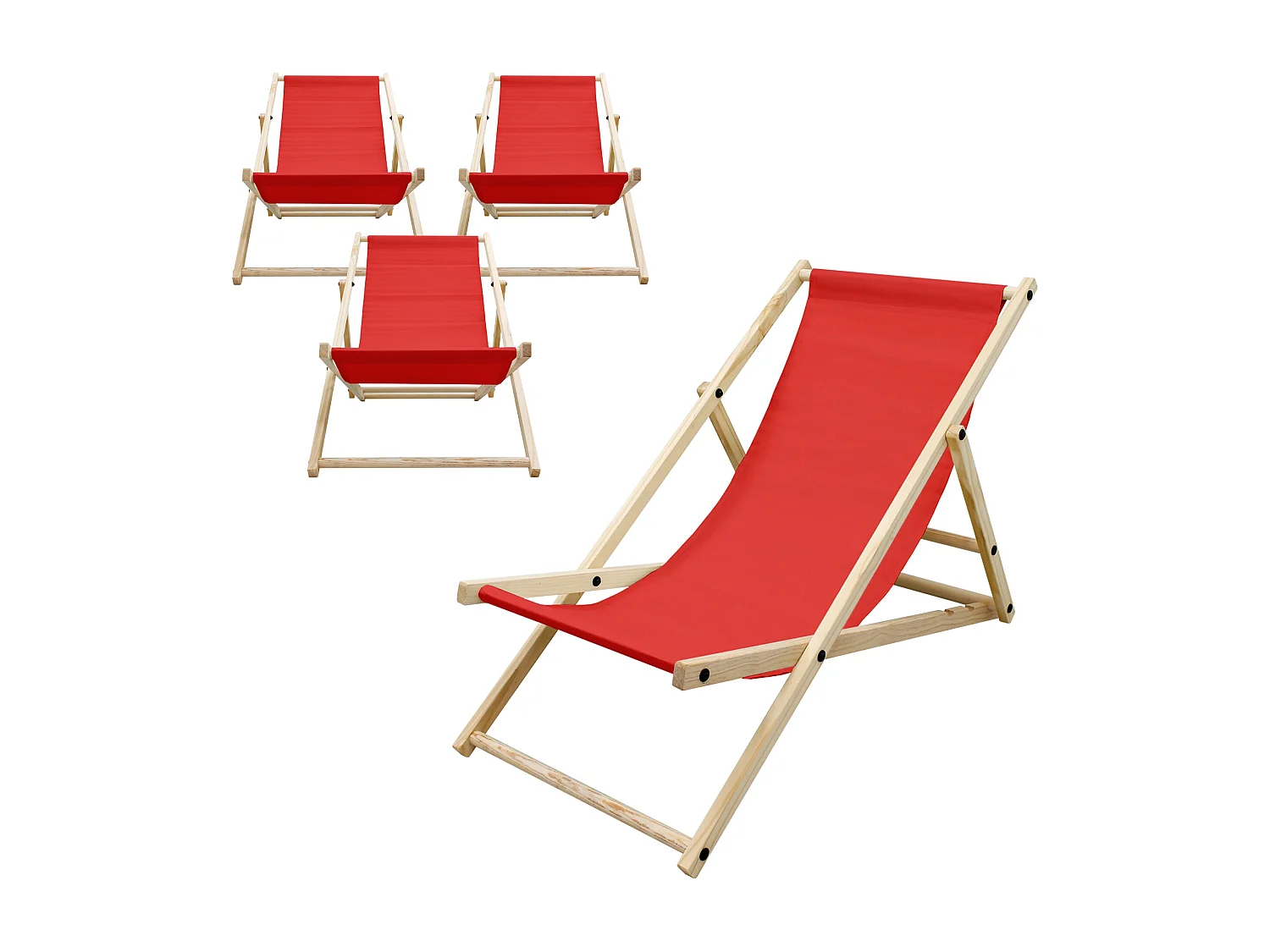Set 4x Chaise longue de jardin pliable rouge en bois chiliennes 3 positions de couchage  jusqu'à 120 kg usage intérieur et extérieur balcon terrasse