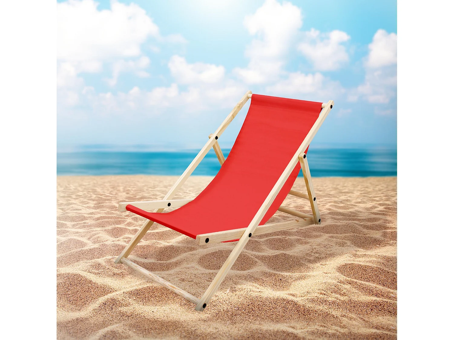 ECD Germany 4x Sillas de playa rojo madera de pino tumbona 3 posiciones de reclinación hamaca plegable con tejido oxford impermeable carga hasta 150kg