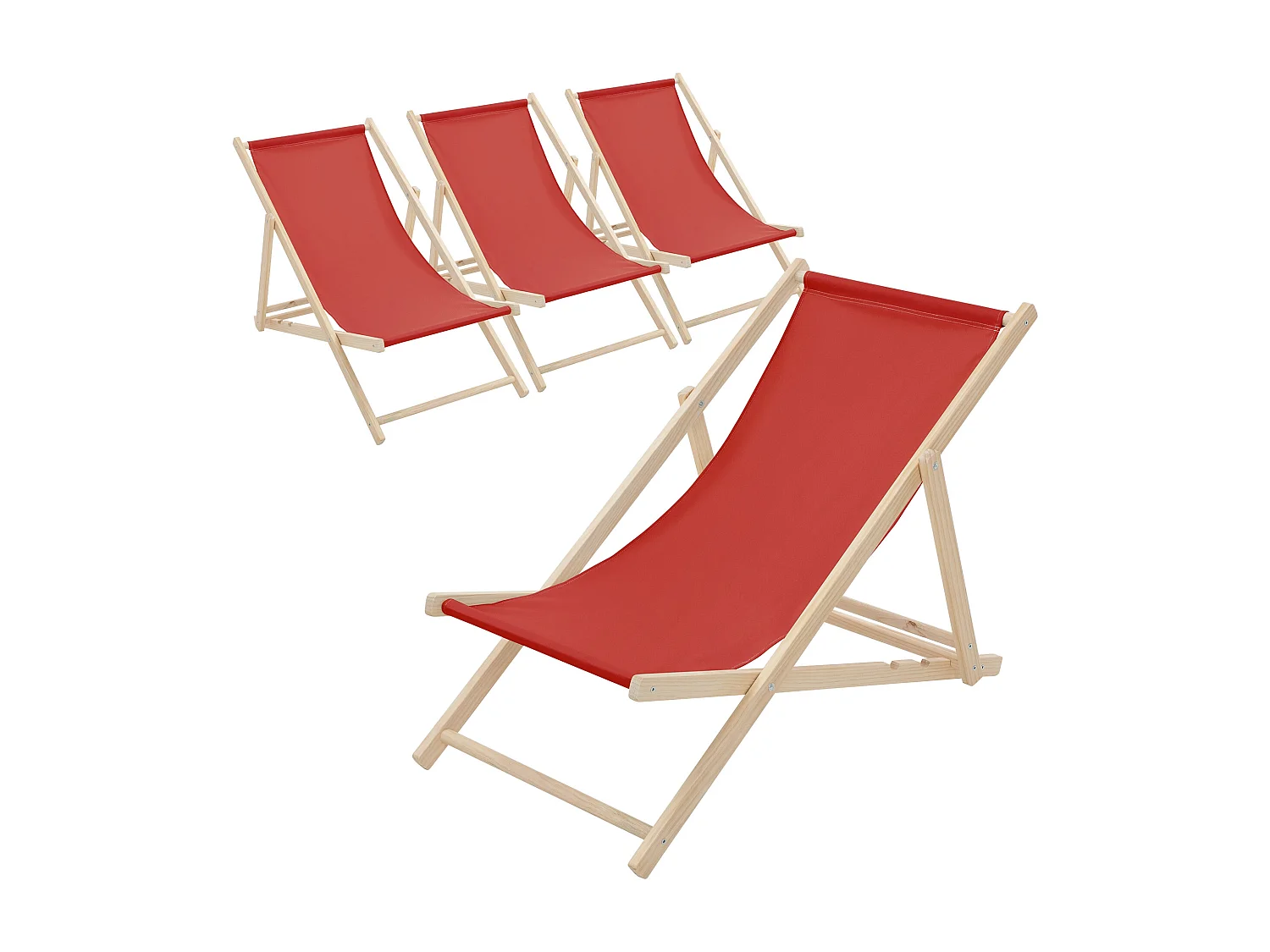 Set 4x Chaise longue de jardin pliable rouge en bois chiliennes 3 positions de couchage  jusqu'à 120 kg usage intérieur et extérieur balcon terrasse