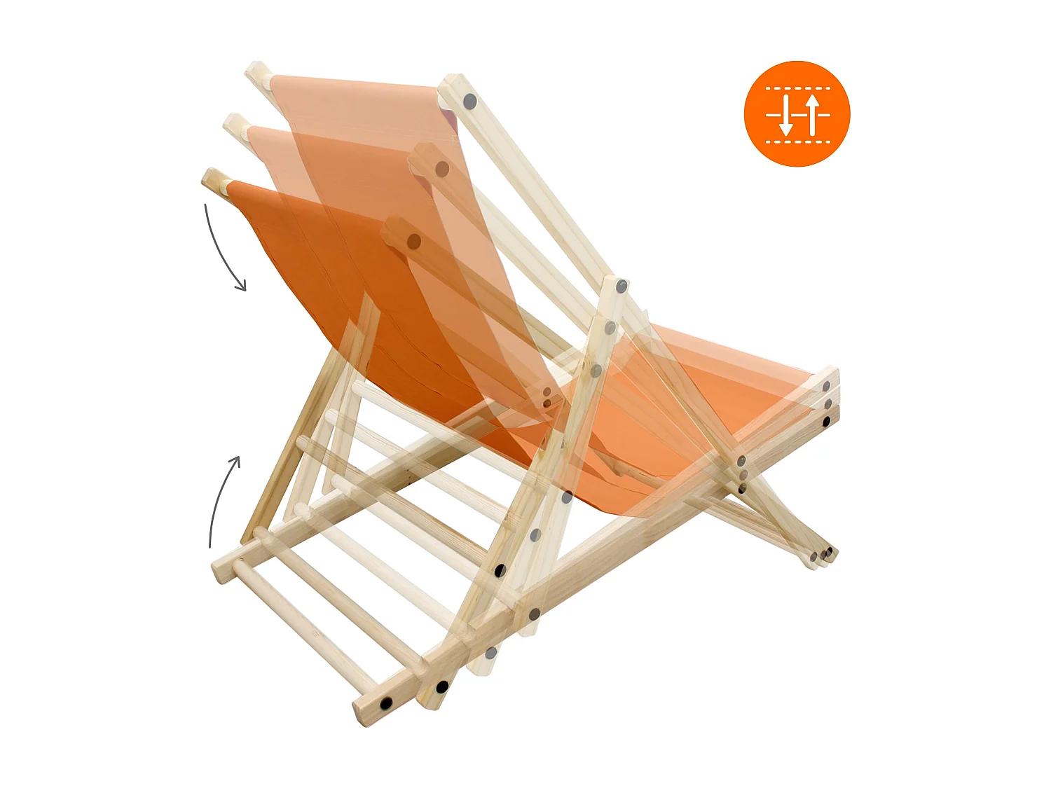 Set 10x Chaise longue de jardin pliable orange en bois chiliennes 3 positions de couchage jusqu'à 120 kg usage intérieur extérieur balcon terrasse