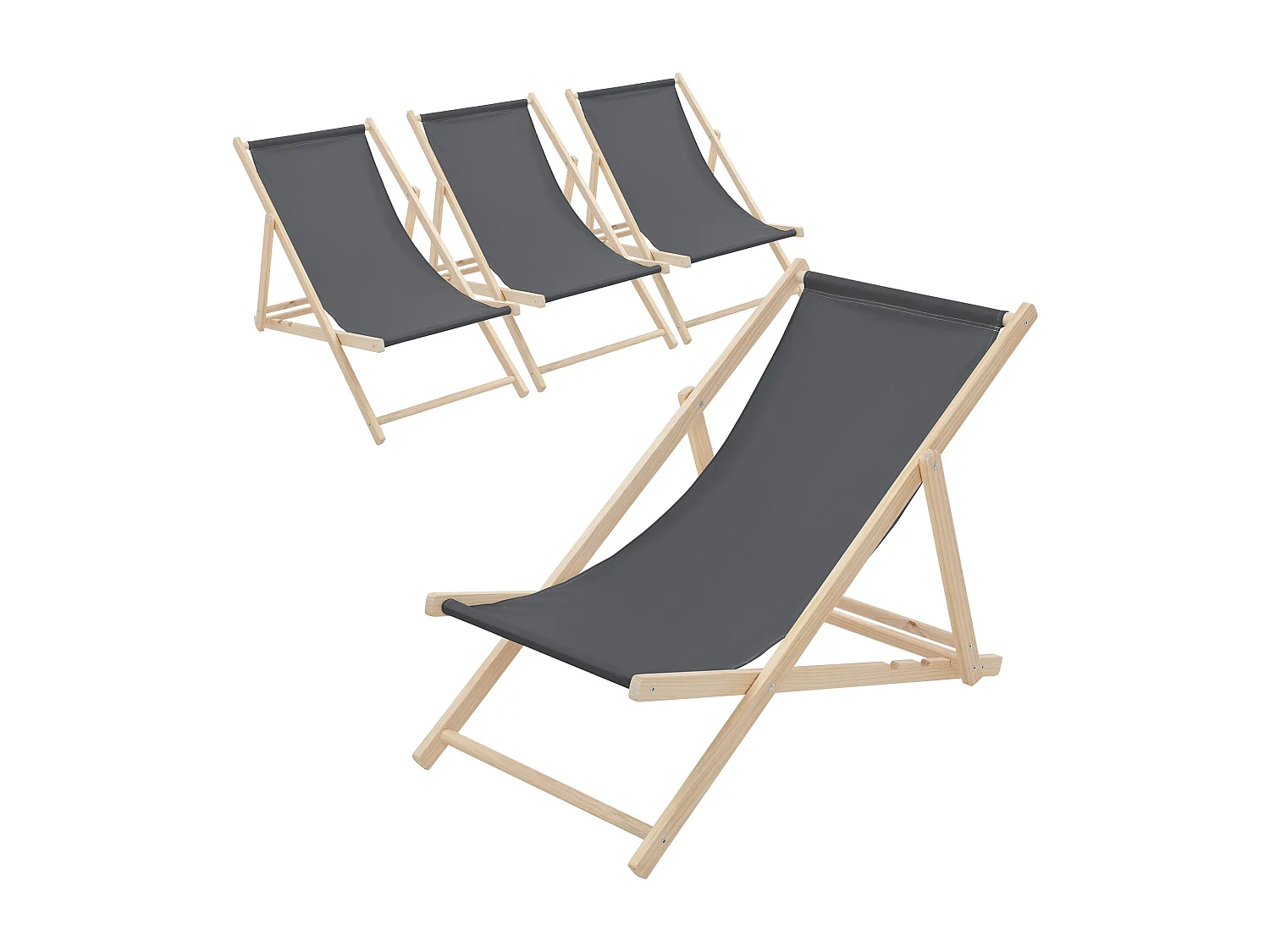 Set 4x Chaise longue de jardin pliable anthracite en bois chiliennes 3 positions de couchage jusqu'à 120 kg usage intérieur extérieur balcon terrasse
