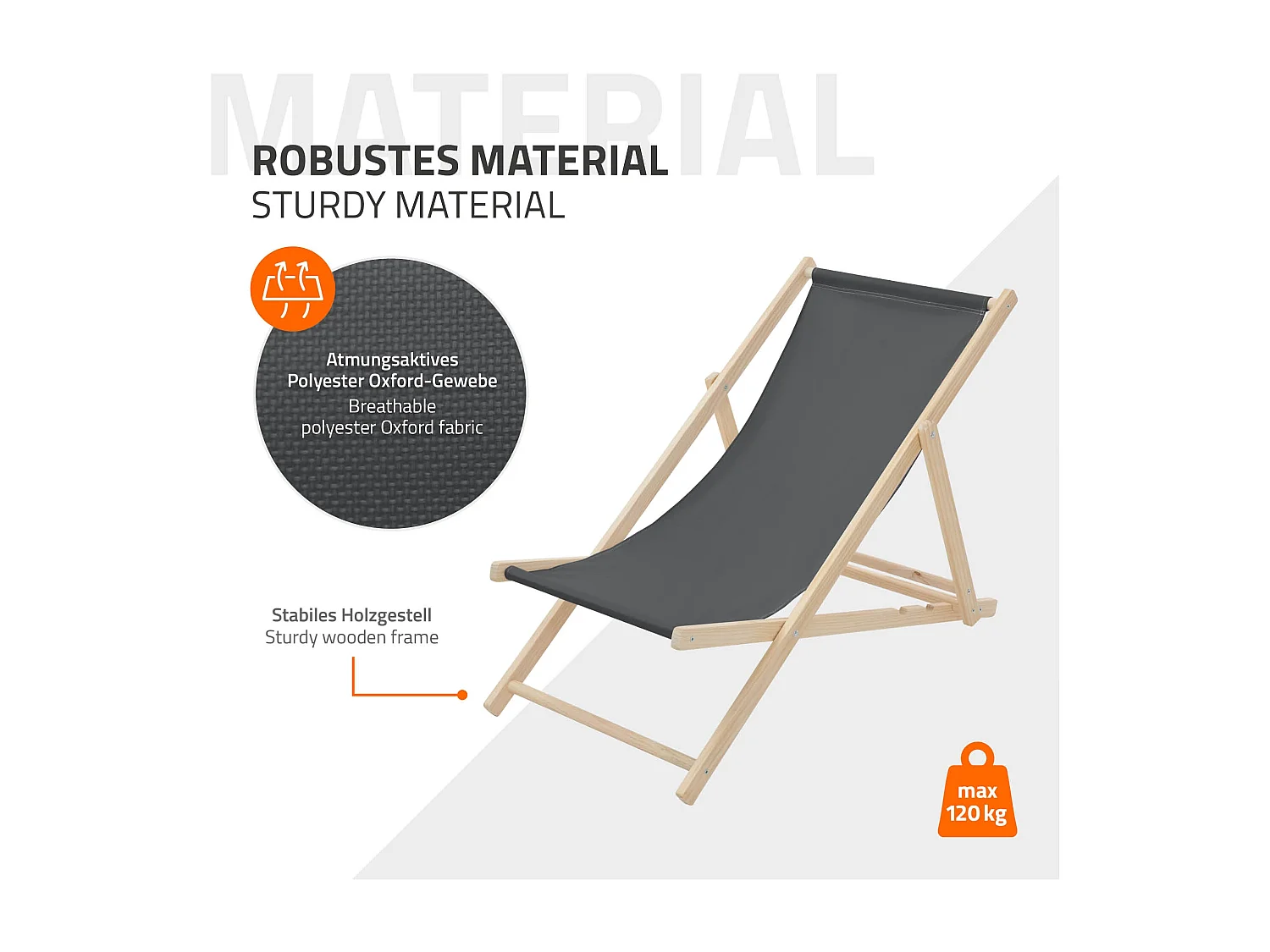 Set 4x Chaise longue de jardin pliable anthracite en bois chiliennes 3 positions de couchage jusqu'à 120 kg usage intérieur extérieur balcon terrasse